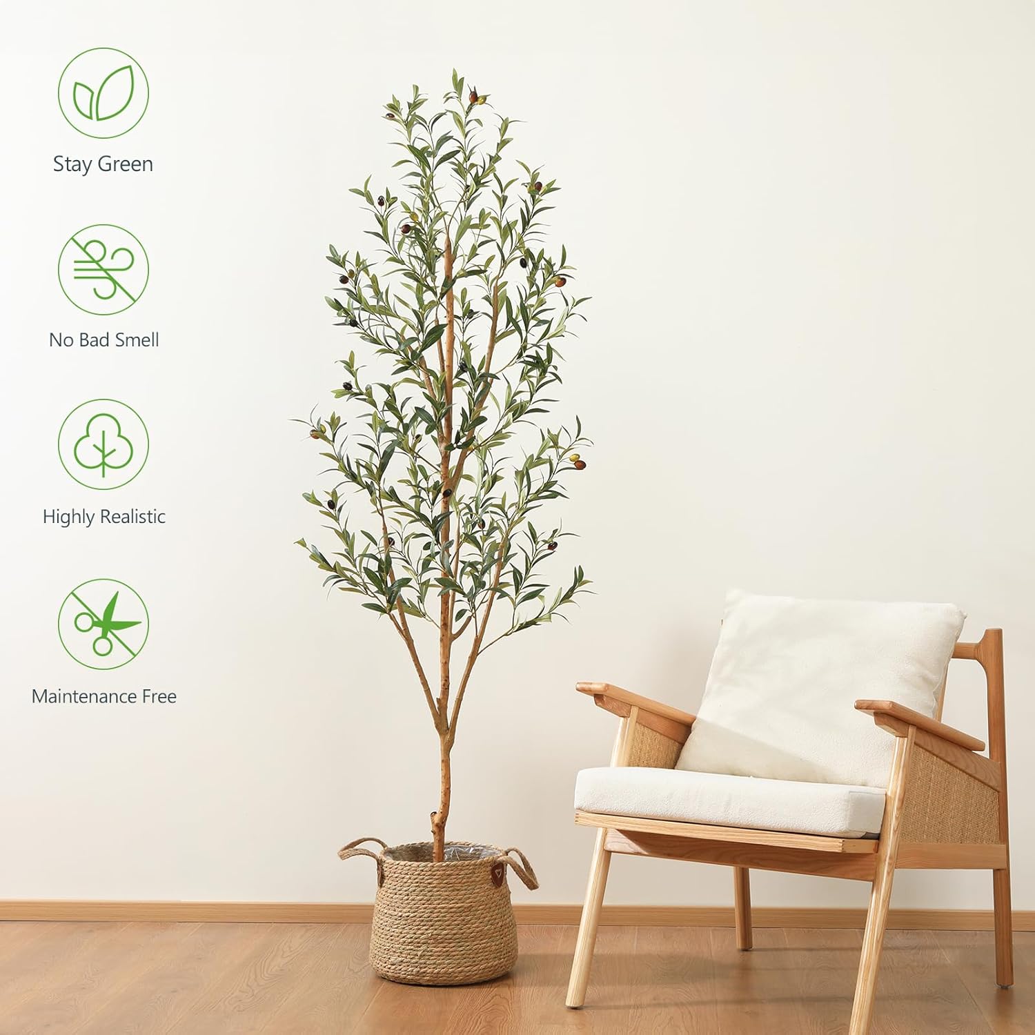 Alternative view of Kazeila Artificial Olive Tree 6FT Tall Faux Silk Plant for Home Office Decor Indoor Fake Potted Tree with Wood Branches and Fruits
