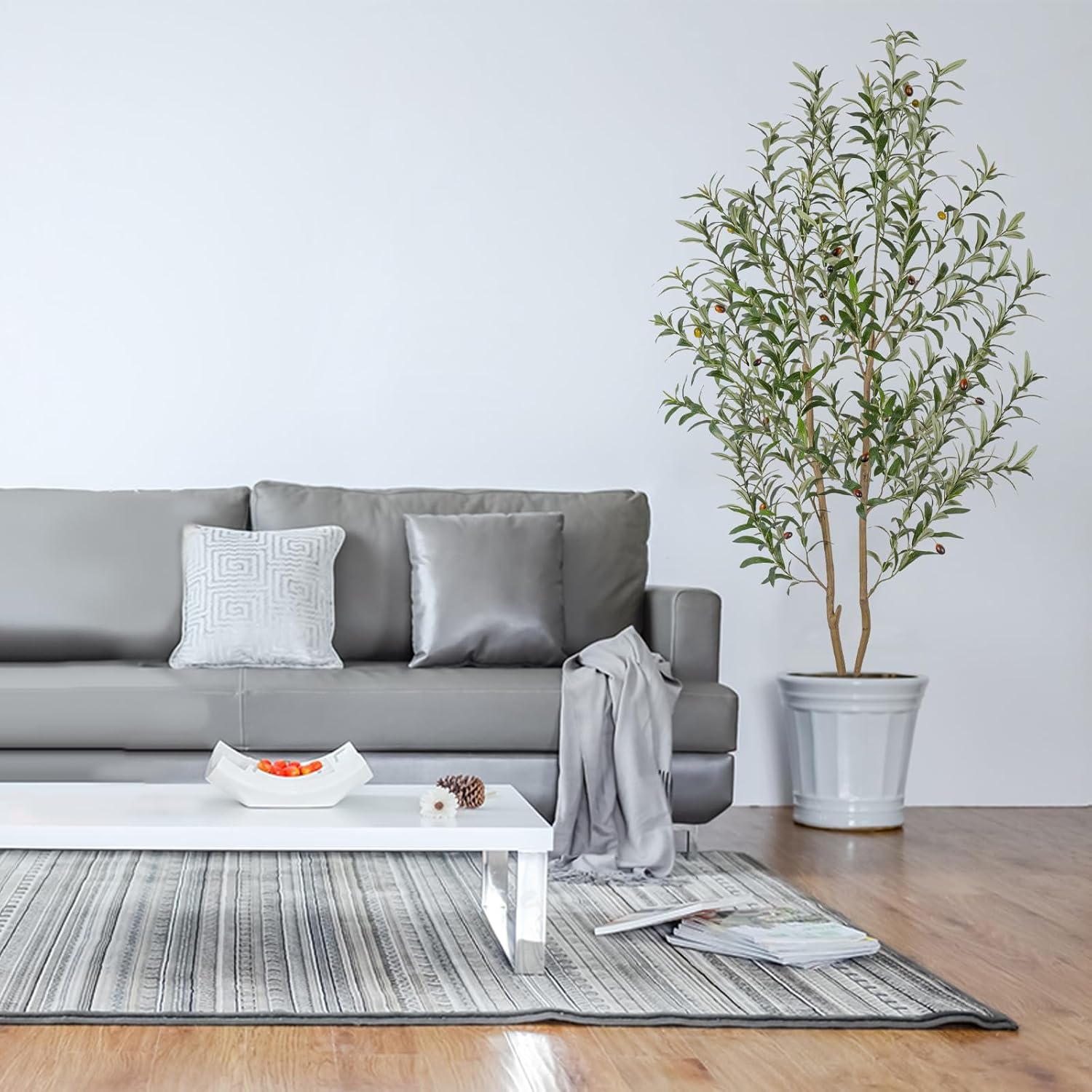 Alternative view of VIVATREES Artificial Olive Tree, 6FT Tall Faux Olive Tree with Pot, Artificial Plants with Natural Wood Trunk and Lifelike Fruits for Home Office Decor