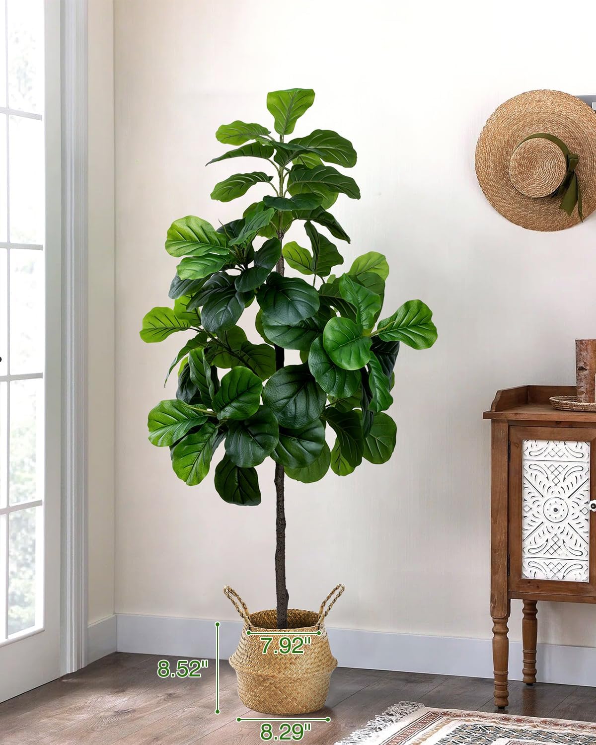 LuceAlberi Artificial Fiddle Leaf Fig Tree 6FT - Large Fake Tree with White Planter&Basket, Tall Faux Ficus Lyrata Tree Floor Plants for Indoor Home Decor Office Living Room Housewarming Gift, 1Pack