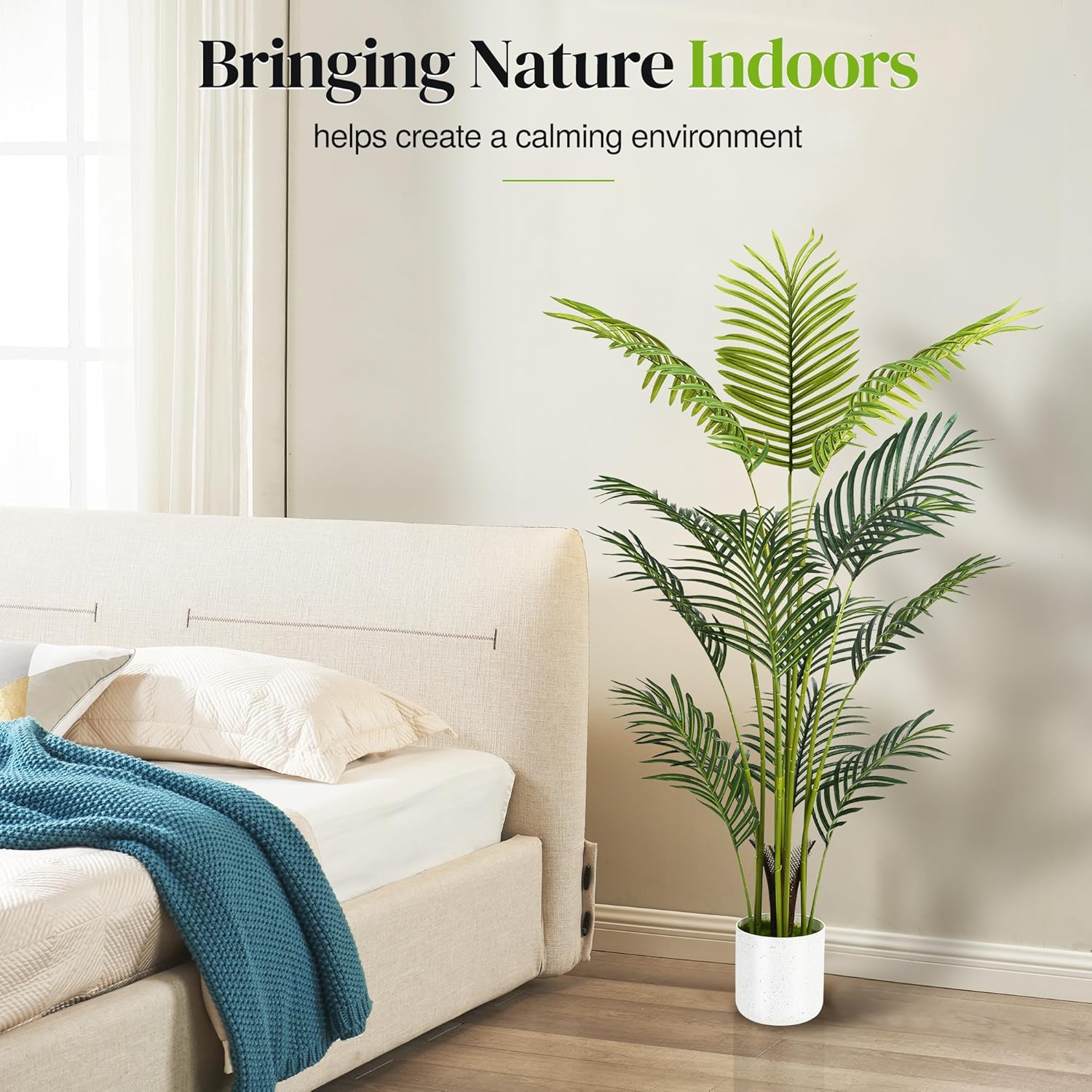 Alternative view of Artificial Palm Tree 4FT, Suntee Fake Tree with White Tall Planter 2 Pack, Faux Tropical Areca Floor Plant in Pot, Artificial Silk Plant for Home Office Living Room Decor Indoor