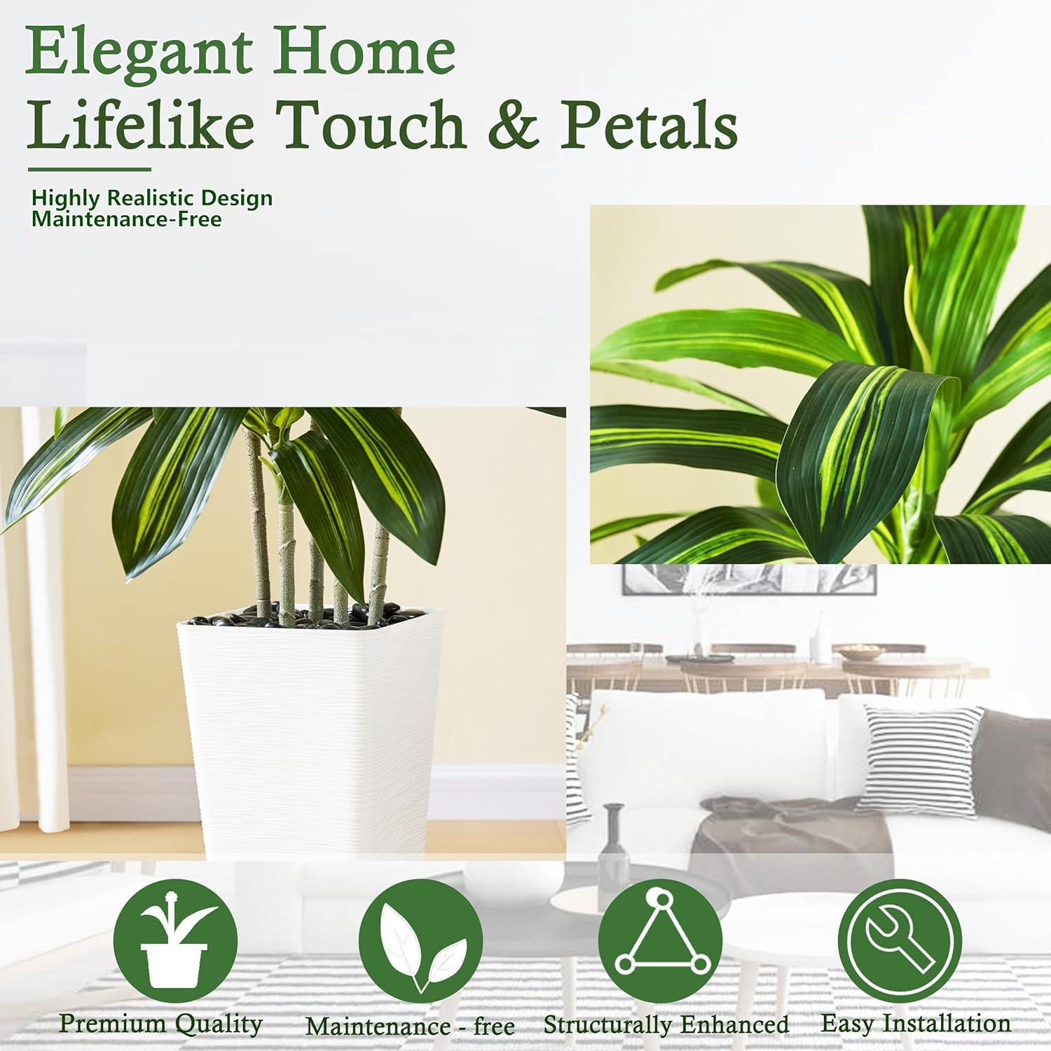 Alternative view of TNGGNT Artificial Dracaena Tree：5FT Faux Silk Tropical Yucca Floor Trees Realistic Fake Green Plant with Natural Wood Trunk & Lifelike Leaves for Home Office Decor Indoor & Outdoor (5FT,1-Pack,White)