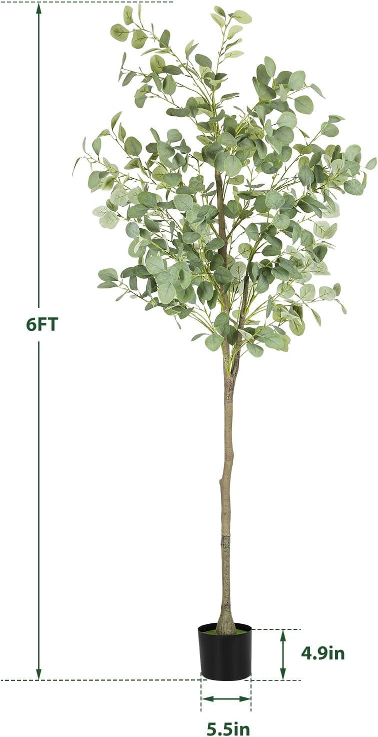 Alternative view of Fogein Artificial Eucalyptus Tree,6Ft Tall Fake Potted Tree Silk Faux Eucalyptus Tree with Plastic Nursery Pot, Artificial Plants for Home Office Indoor Decor