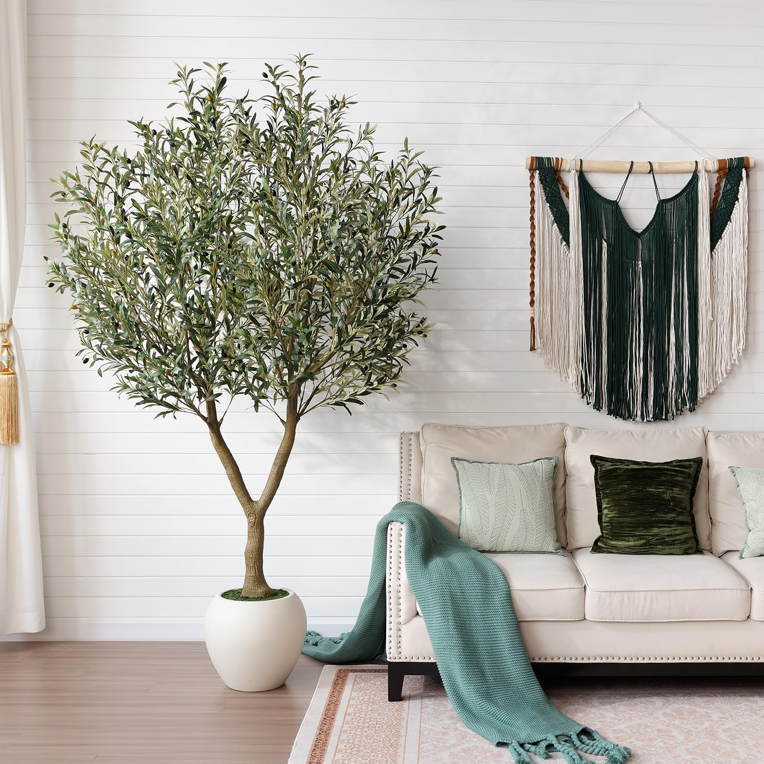 VeriNatural Olive Trees Artificial Indoor,8Ft Large Faux Plants,Tall Fake Tree with 15in White Round Planter,Full & Lush Faux Olive Tree for Home Decor Living Room, Office or Bedroom,Housewarming