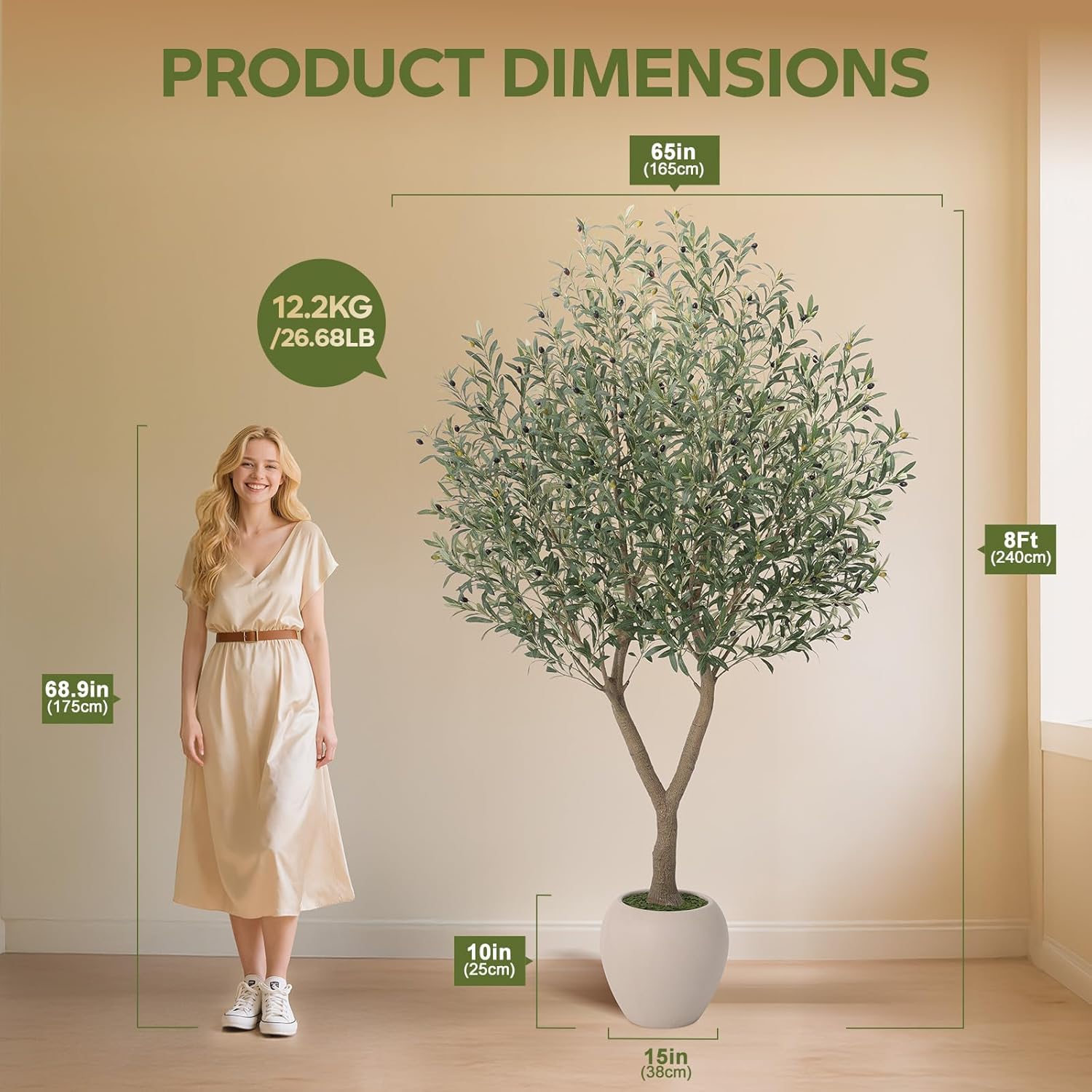 Alternative view of VeriNatural Olive Trees Artificial Indoor,8Ft Large Faux Plants,Tall Fake Tree with 15in White Round Planter,Full & Lush Faux Olive Tree for Home Decor Living Room, Office or Bedroom,Housewarming