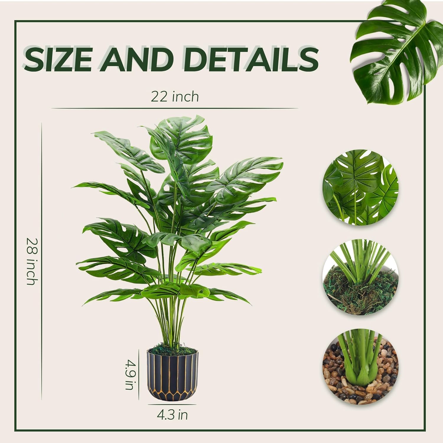 Alternative view of Der Rose 28'' Fake Plants Tall Artificial Monstera Faux Plants Indoor for Living Room Home House Decor