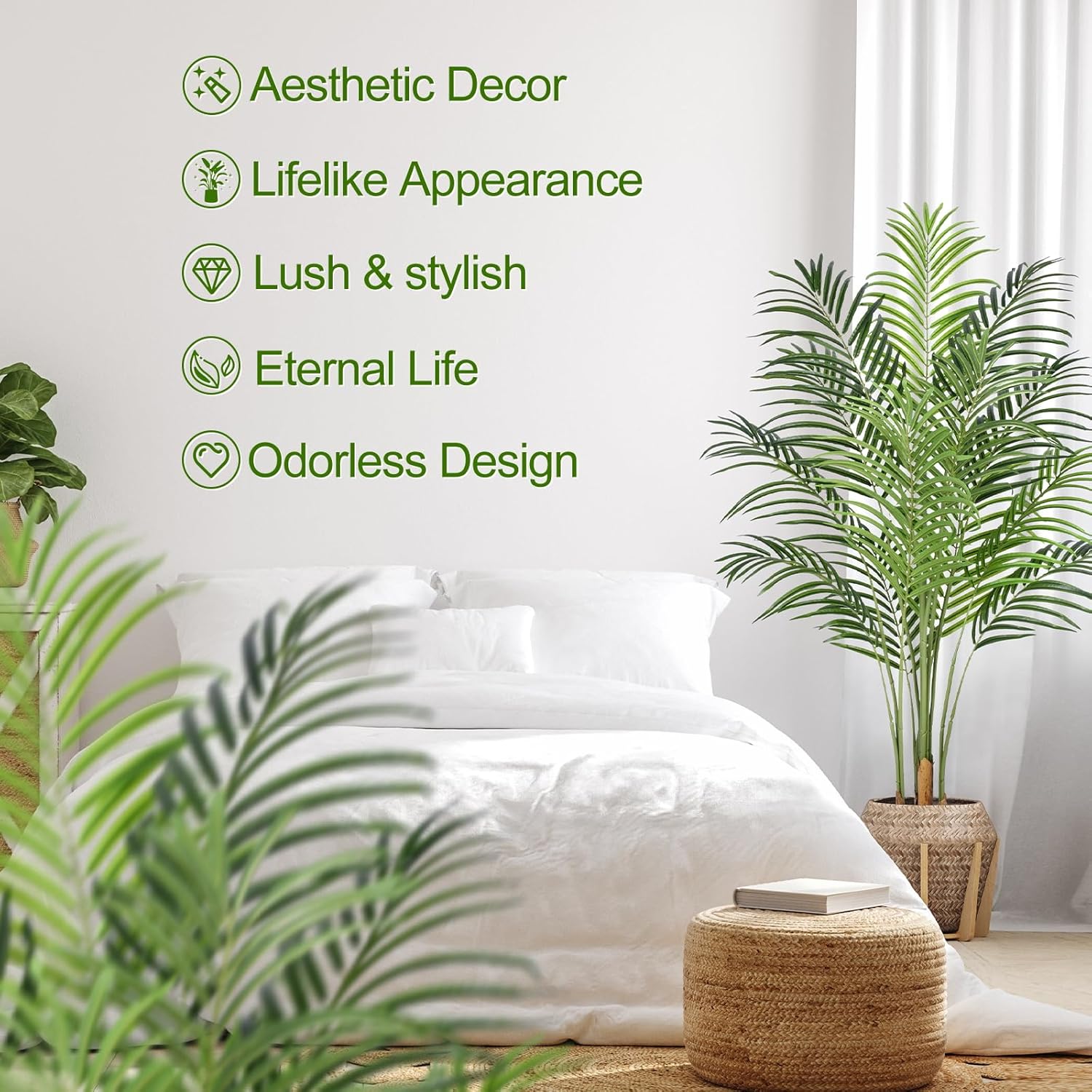 Keeplush 5ft Artificial Palm Tree Indoor Plant Tall Fake Tropical Paradise Palm Tree in Pot with Real Bark Design Faux Areca Palm Tree for Home Office Living Room Bedroom Farmhouse Modern Decor 1pcs