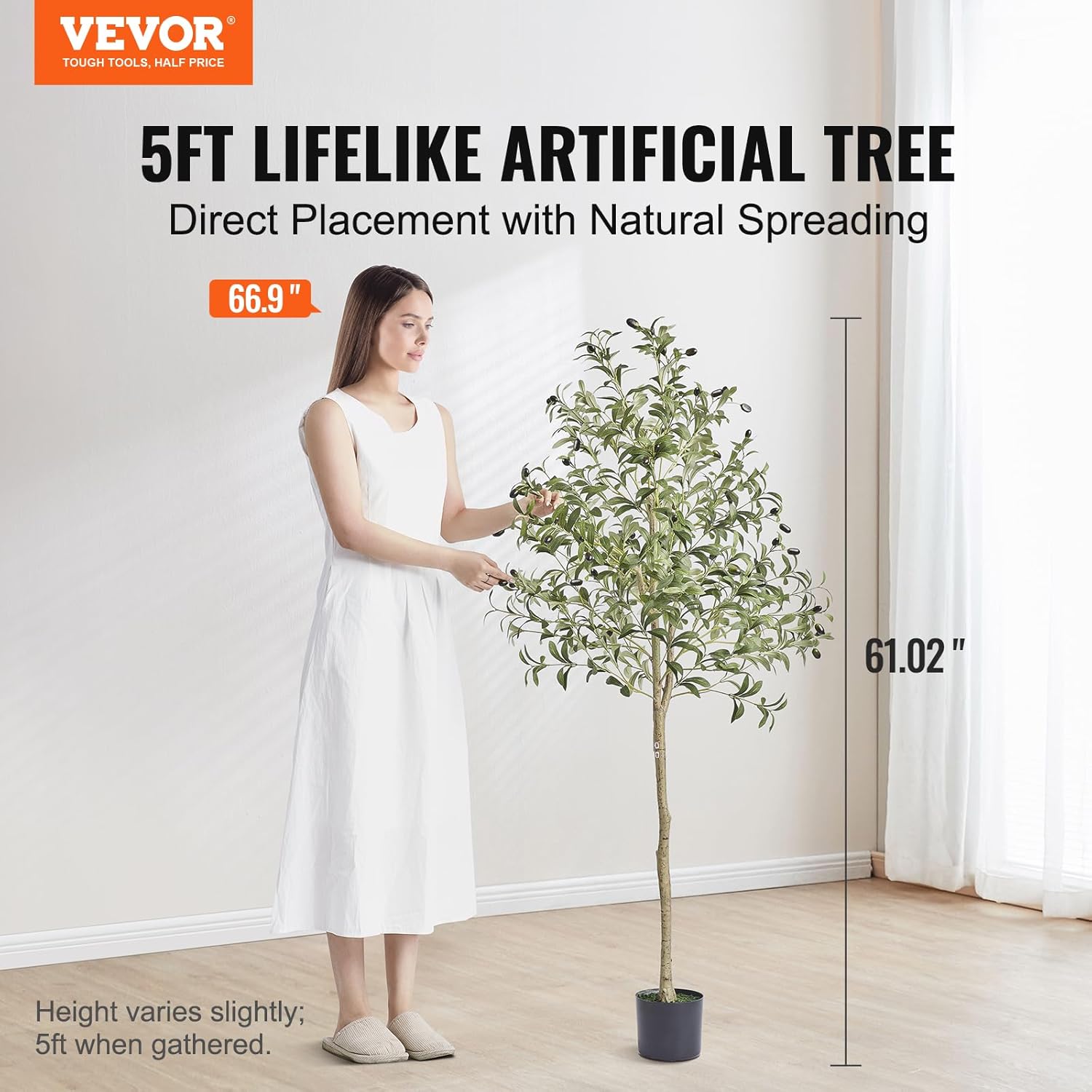 Alternative view of VEVOR Artificial Olive Tree, 5 FT Tall Faux Plant, Secure PE Material & Anti-Tip Tilt Protection Low-Maintenance Plant, Lifelike Green Fake Potted Tree for Home Office Warehouse Decor Indoor Outdoor