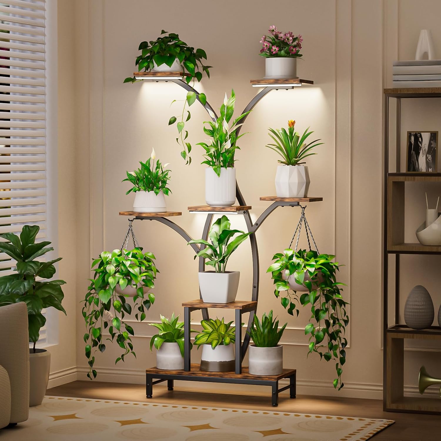 Alternative view of Plant Stand Indoor with Grow Lights - 7 Tiered Metal Corner Shelf for Multiple Plants, 62" Corner Plant Stand for Indoor Plants, Tree-Shaped Plant Rack for Home, Living Room, Office & Patio Decor