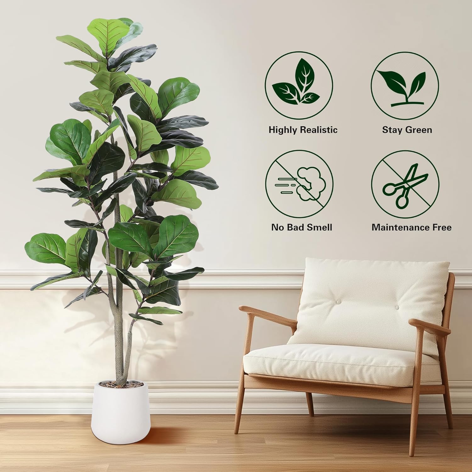 Alternative view of Artificial Fiddle Leaf Tree, 5ft Faux Plant Fake Ficus Lyrata Silk Trees with White Planter, Artificial Fig Trees Floor Plants for House Office Living Room Indoor Home Decor, Housewarming Gift