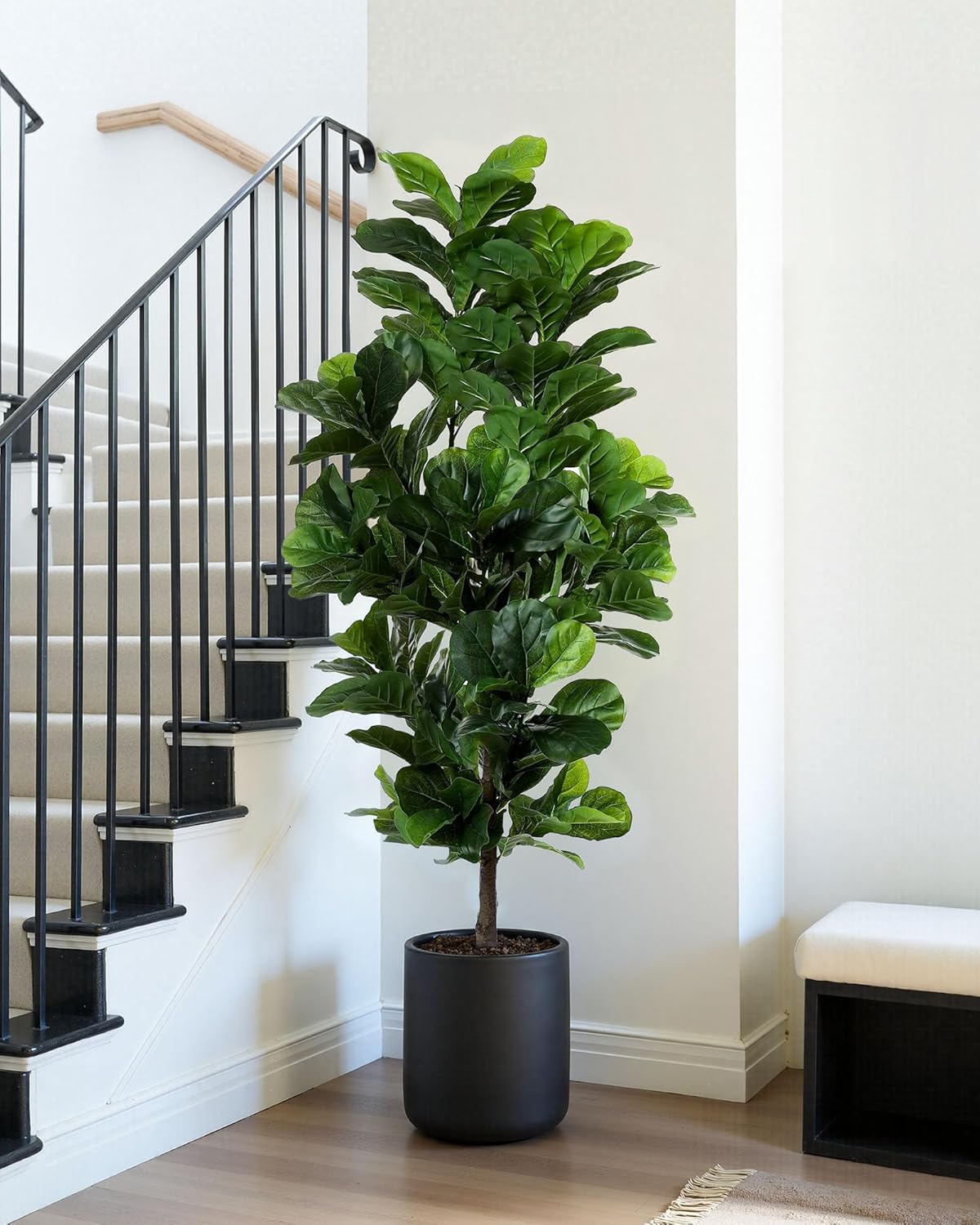 FLOWORLD Fiddle Leaf Fig Tree 6ft Tall Artificial Tree in Plastic Pot Fake Ficus Lyrata Plants with 184 Decorative Fiddle Leaves Faux Fig Trees for Home Office Living Room Decor Indoor Outdoor