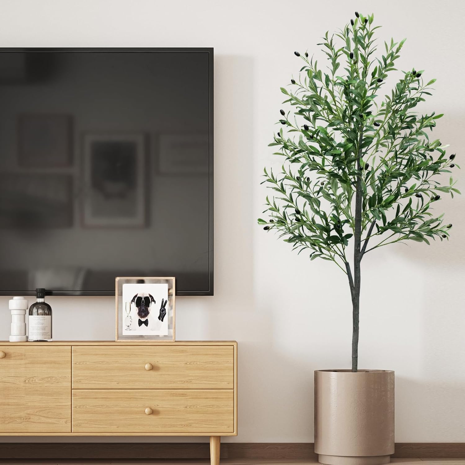 6FT Artificial Olive Tree,Artificial Plants Indoor,Faux Olive Tree Indoor with Natural Wood Trunk and Realistic Leaves and Fruits for Home Office Decor