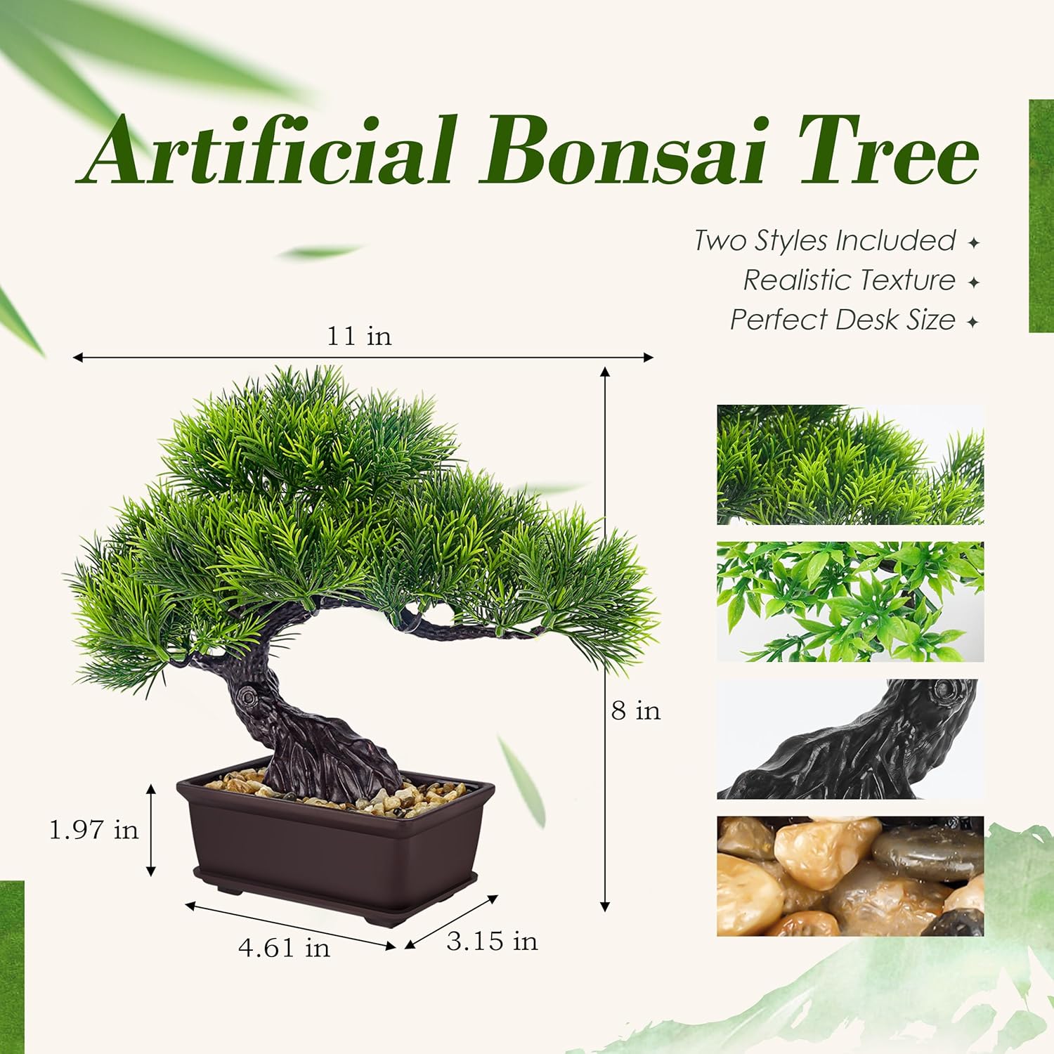 Alternative view of Der Rose 2Pcs Artificial Bonsai Tree Set, Ficus and Cedar Fake Bonsai Trees, Faux Plants for Zen Home Desk Office Spa Bathroom and Hotel Decor Indoor