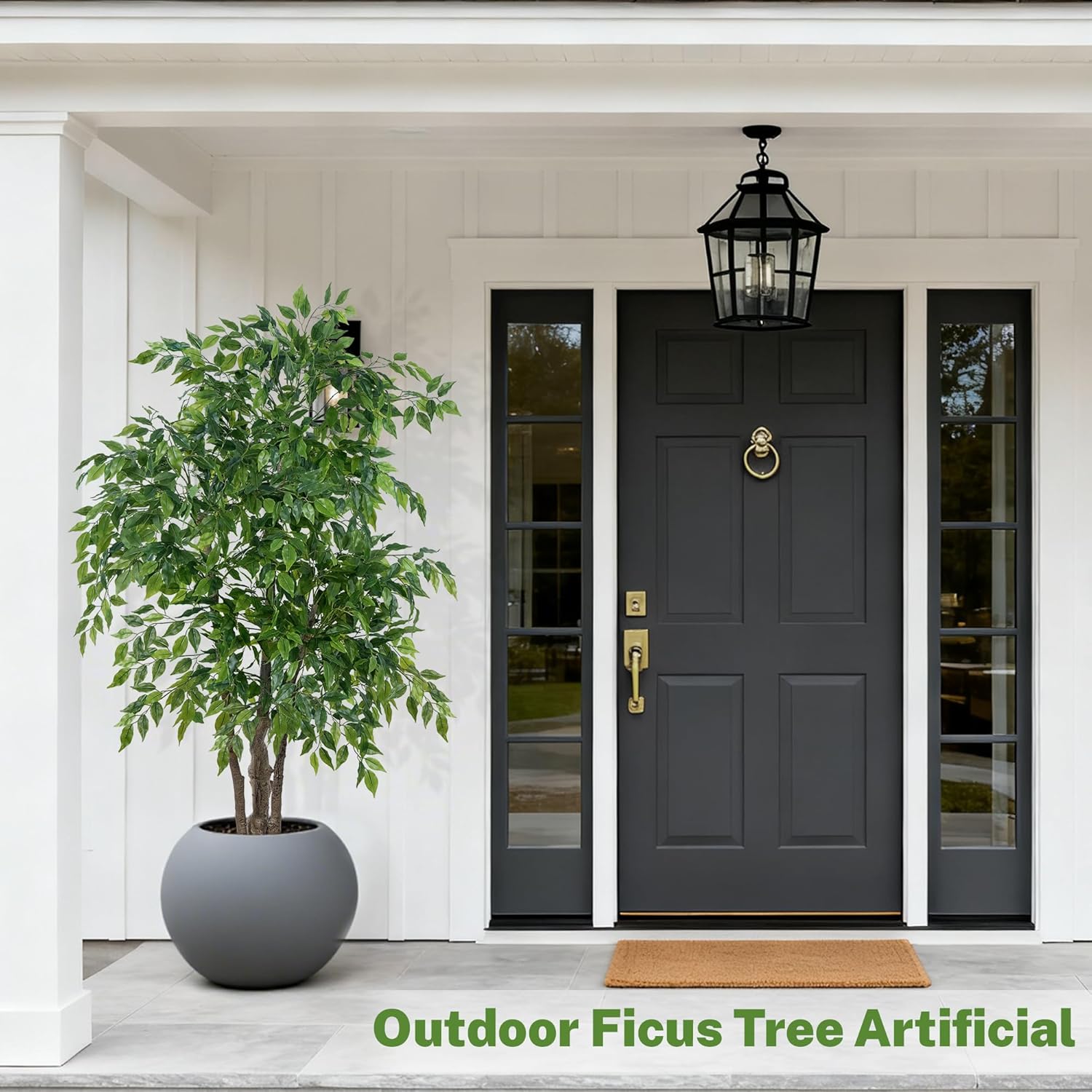 Ficus Tree Artificial with Triple Trunks, 5.5ft Fake Ficus Tree in Black Pot, Tall Artificial Tree Potted Plant for Indoor Outdoor Home Office Living Room Patio Bedroom Decor