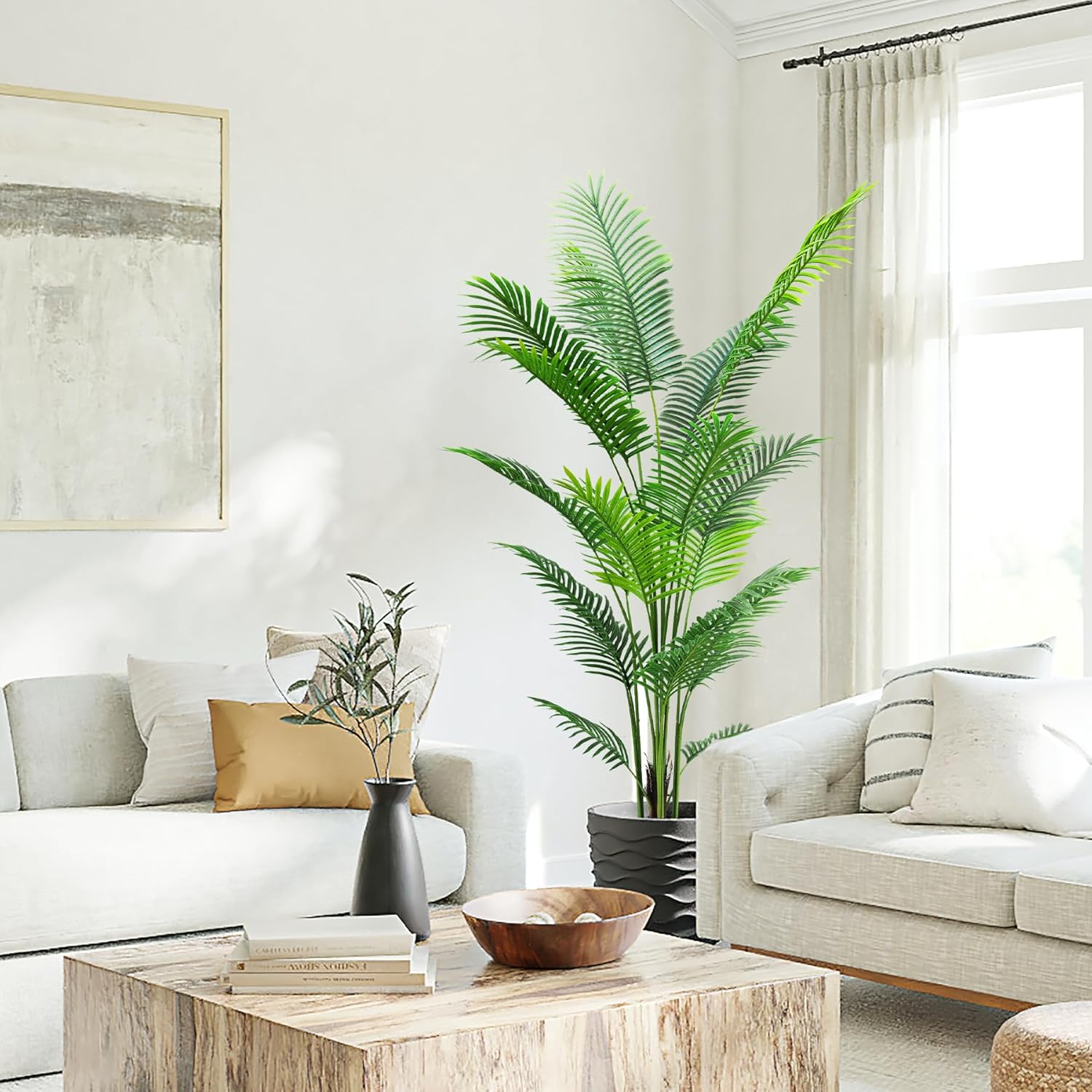 HAIHONG 6FT Artificial Palm Tree,Faux Areca Palm Plant with Real Touch Leaves and Adjustable Branches,Fake Tropical Palm Tree for Home Office Indoor Outdoor Modern Decoration