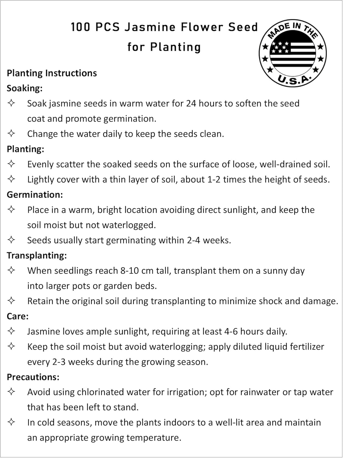 100+ Climbing Jasmine Flower Seeds Fragrant Plant for Planting Garden Home Four Seasons Evergreen Silver Jasmine Garden Balcony Climbing Flower Non-GMO