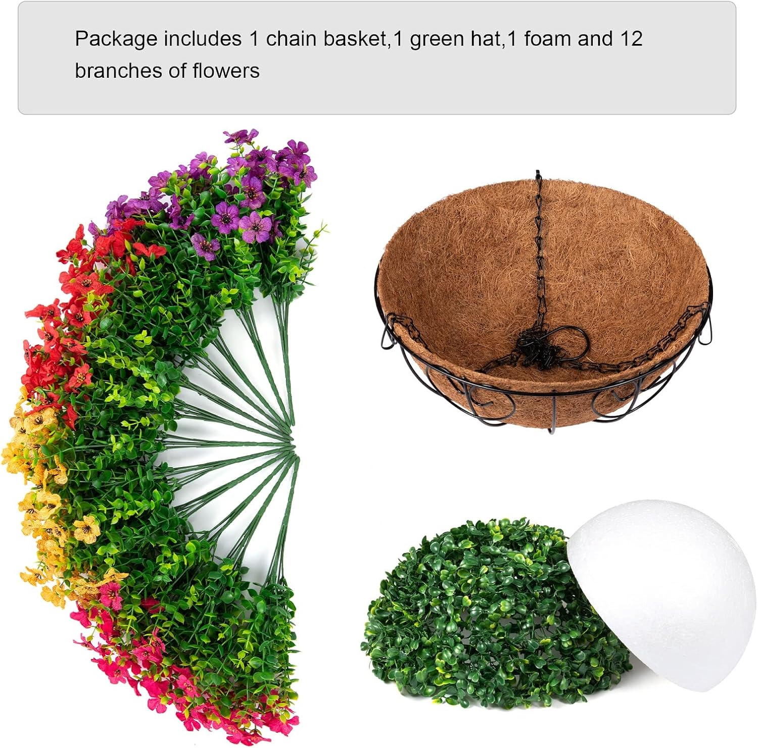 Alternative view of HyeFlora Artificial Faux Hanging Plants Flowers Basket for Summer Outdoor Outside Decoration, Fake Silk UV Sun Resistant Look Real Colorful Daisy Eucalyptus for Porch Home Patio Balcony Yard