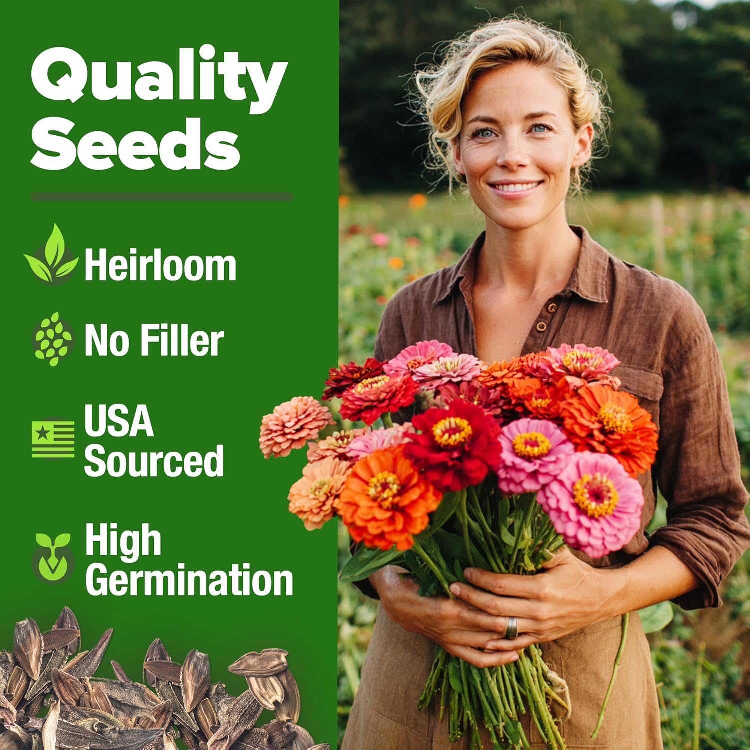 HOME GROWN Zinnia Dahlia Seeds Pack for 2026 Non GMO 524 Flower Seeds | Vibrant Zinnia Elegans for Pollinator Gardens, Borders & Containers | Easy-to-Grow Outdoor Blooms