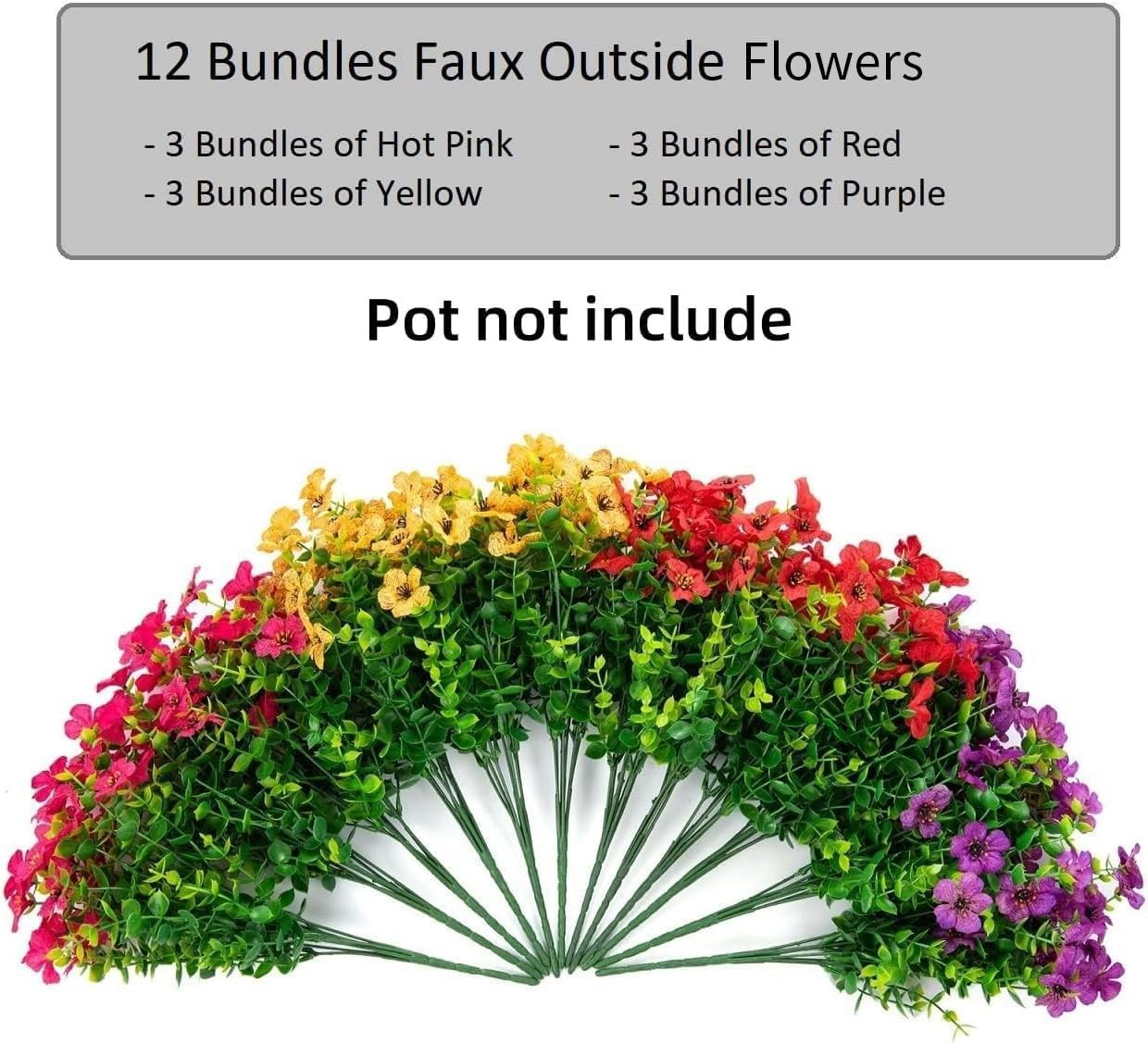 Alternative view of HyeFlora Artificial Flowers for Outdoor Indoor Garden Home Decoration, Faux Flower Daisy with Eucalyptus Leaves Fake Plants Greenery Boxwood Porch Patio, 12 Bundles (Mix Pink Red Purple Yellow)