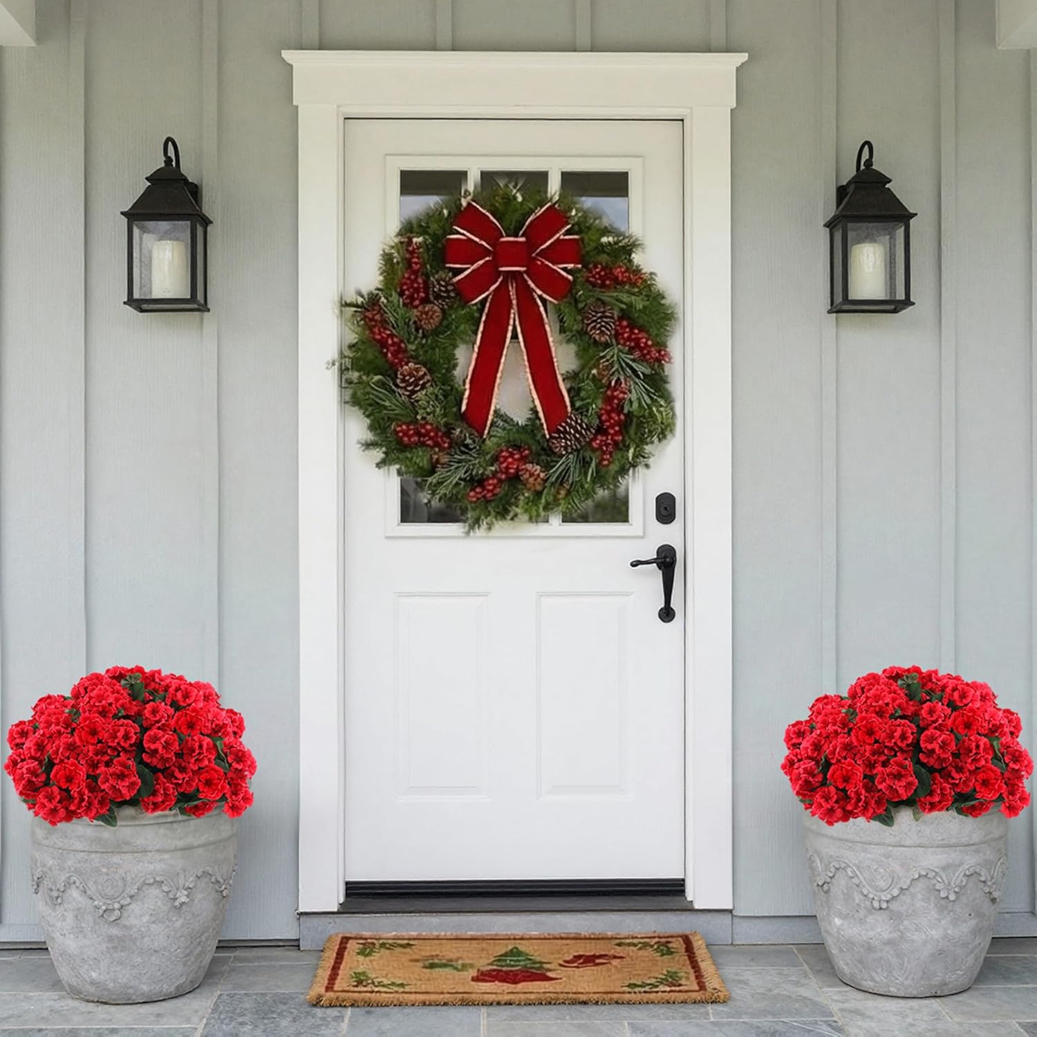 Alternative view of Hananona 6 Pcs Artificial Geranium Flowers for Outdoors Geranium Silk Red Flower Outdoor UV Resistant Garden Plants Faux Flowers for Christmas Home Kitchen Table Centerpieces Decor (6, Red)