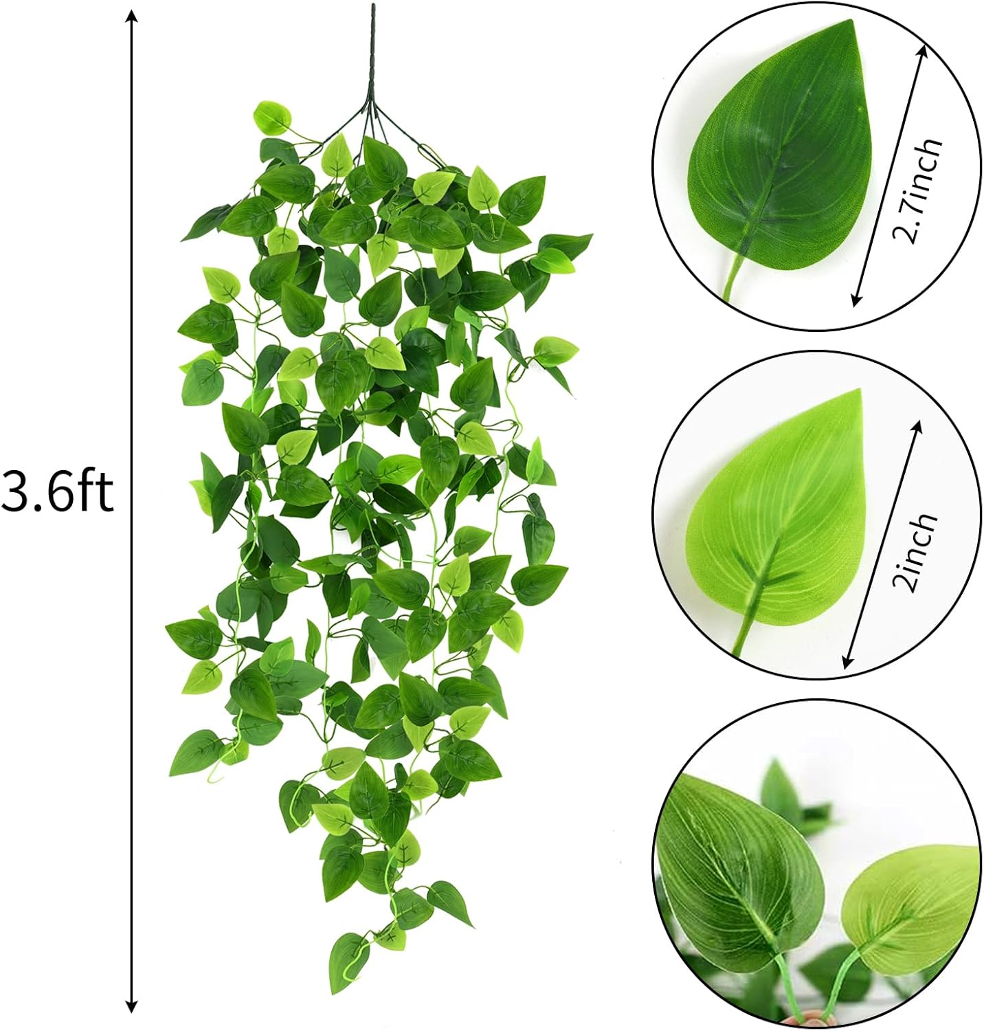 Alternative view of CEWOR 2pcs Fake Hanging Plants for Room Decor, 3.6ft Artificial Ivy Pothos Vine for Wall Living Room Patio Indoor Outdoor Home Shelf Office Decor (No Baskets)