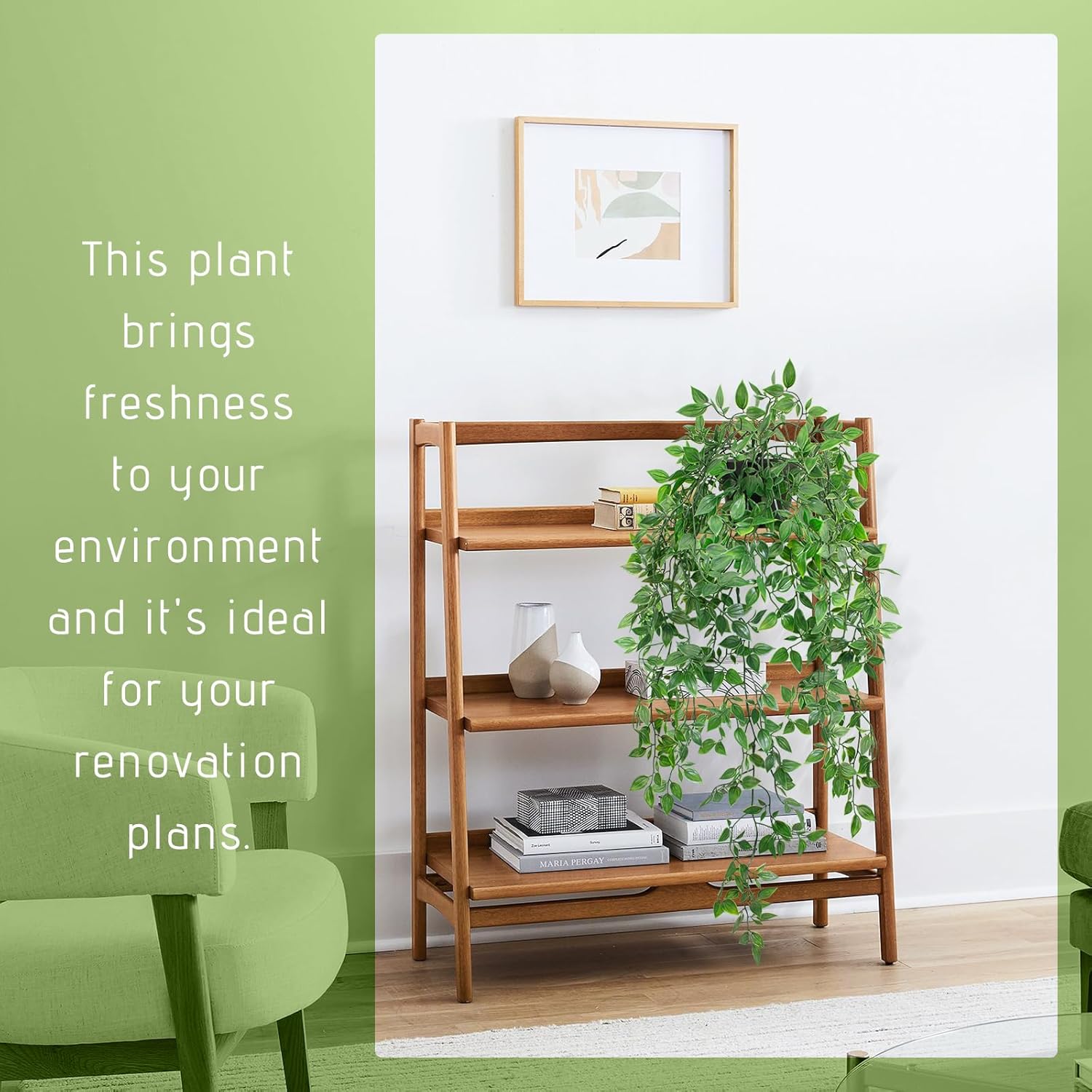 Alternative view of LUZOGA Fake Hanging Plant with Pot Small Artificial Potted Vine Plants 28.7-in Long Faux drooping Foliage Plants for Shelf Home Office Indoor Outdoor Garden Greenery Decor (Black Pot)