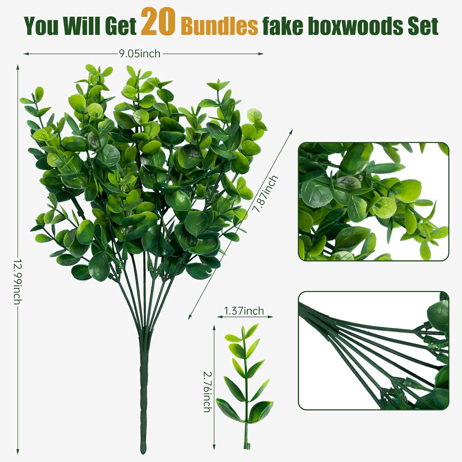 Lnoicy Artificial Greenery Plants Outdoor UV Resistant Fake Plants Boxwood Shrubs Grass,20 Bundles for Farmhouse Home Garden Office Patio Backyard Wedding and Indoor Outdoor Decoration