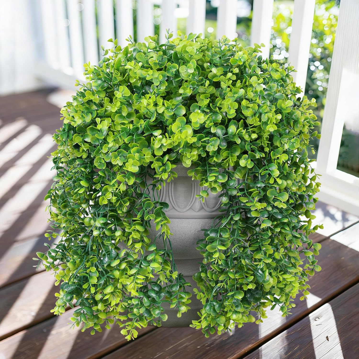 Alternative view of Faux Outdoor Plants Fake Hanging Plants for Outdoors Outside Decorations, 2 Pcs Green Faux Eucalyptus Stems Realistic UV Resistant Artificial Greenery for Planters Porch Garden Yard Front Door Patio