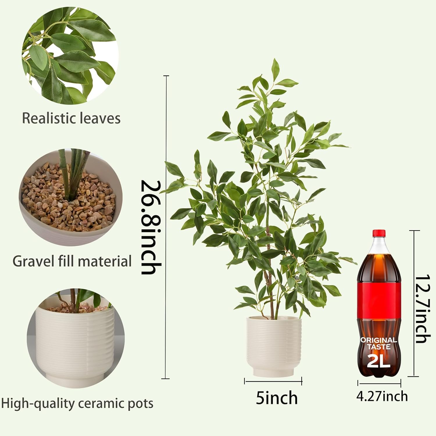 Alternative view of Artificial Potted Plants Indoor,27" Faux Plants Ficus Leaves Trees with Ceramic Pots,Realistic Fake Plant Indoor Potted for Living Room Office Farmhouse Room Bathroom Bedroom Kitchen Plant Decor