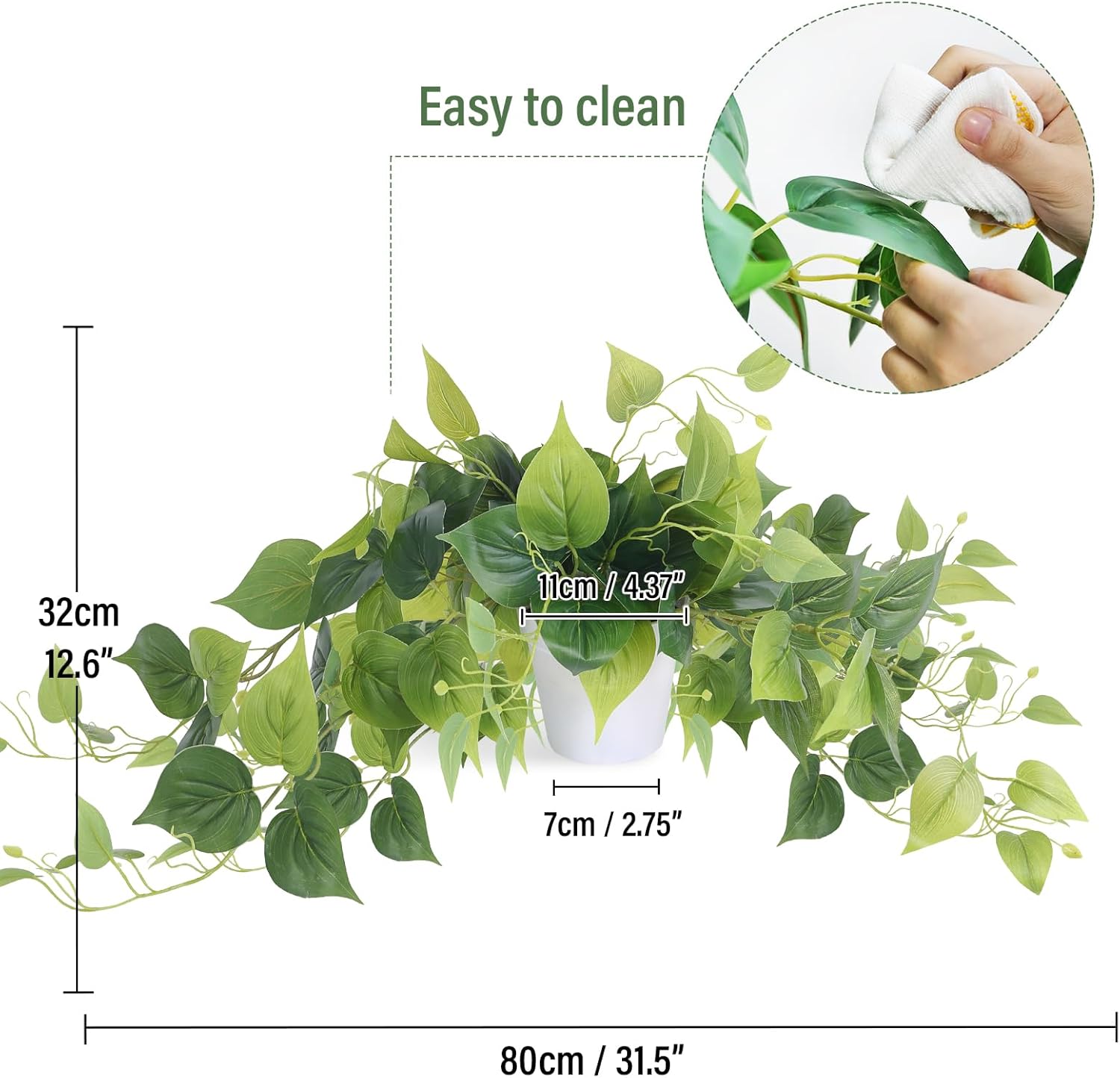 Alternative view of Tiita 1 Pack Fake Plants Artificial Scindapsus Aureus in Pots, Realistic Fake Greenery Potted Plants for Home Office Desk Window Sill Bathroom Bedroom Outdoor Indoor