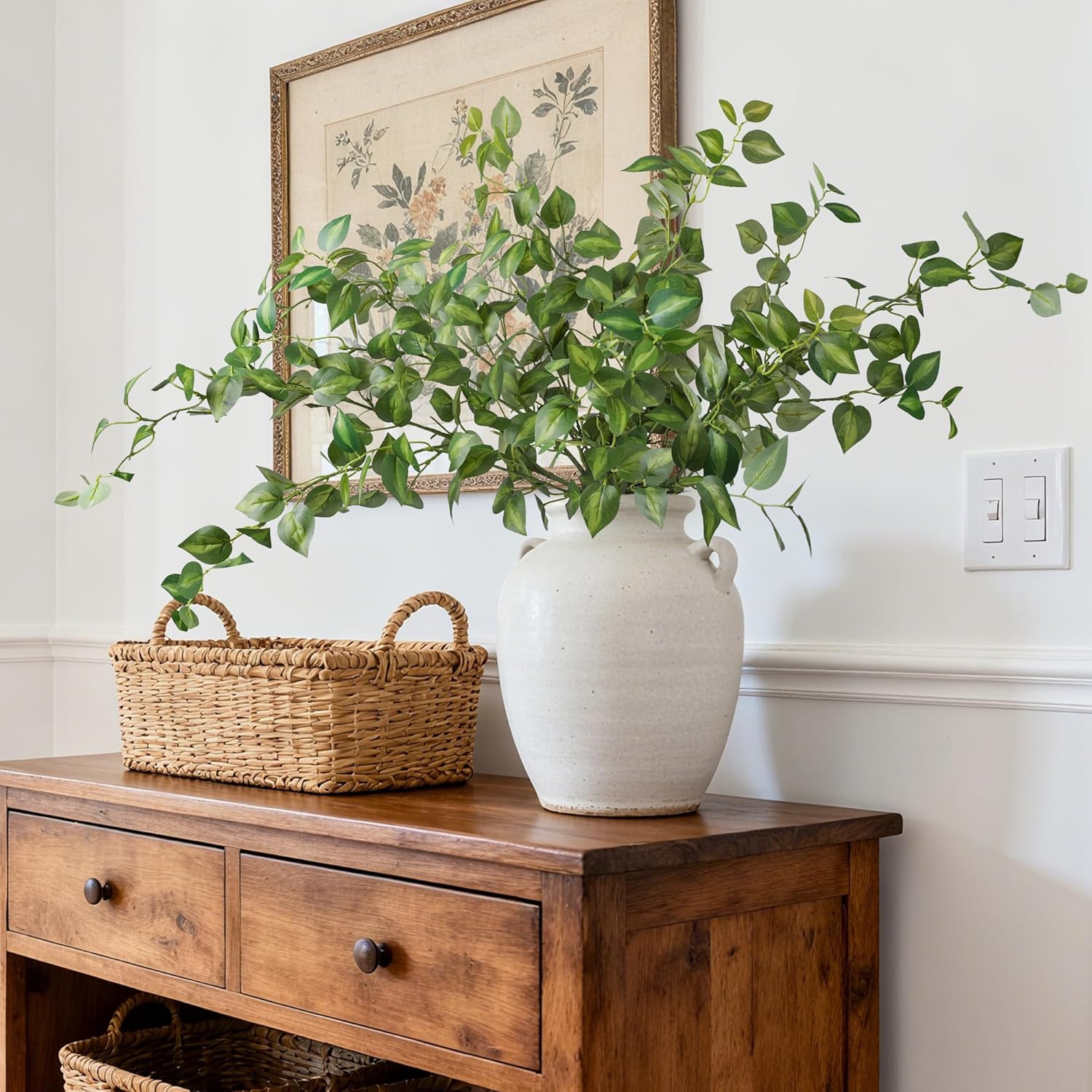 HyeFlora 5PCS Artificial Eucalyptus Leaves Stem Plants for Spring Decor, 32.7 inch Fake Leaves Greenery Branches Green Shrubs Silk Faux Foliage DIY Stems for Festival Home Kitchen Farmhouse(Green)