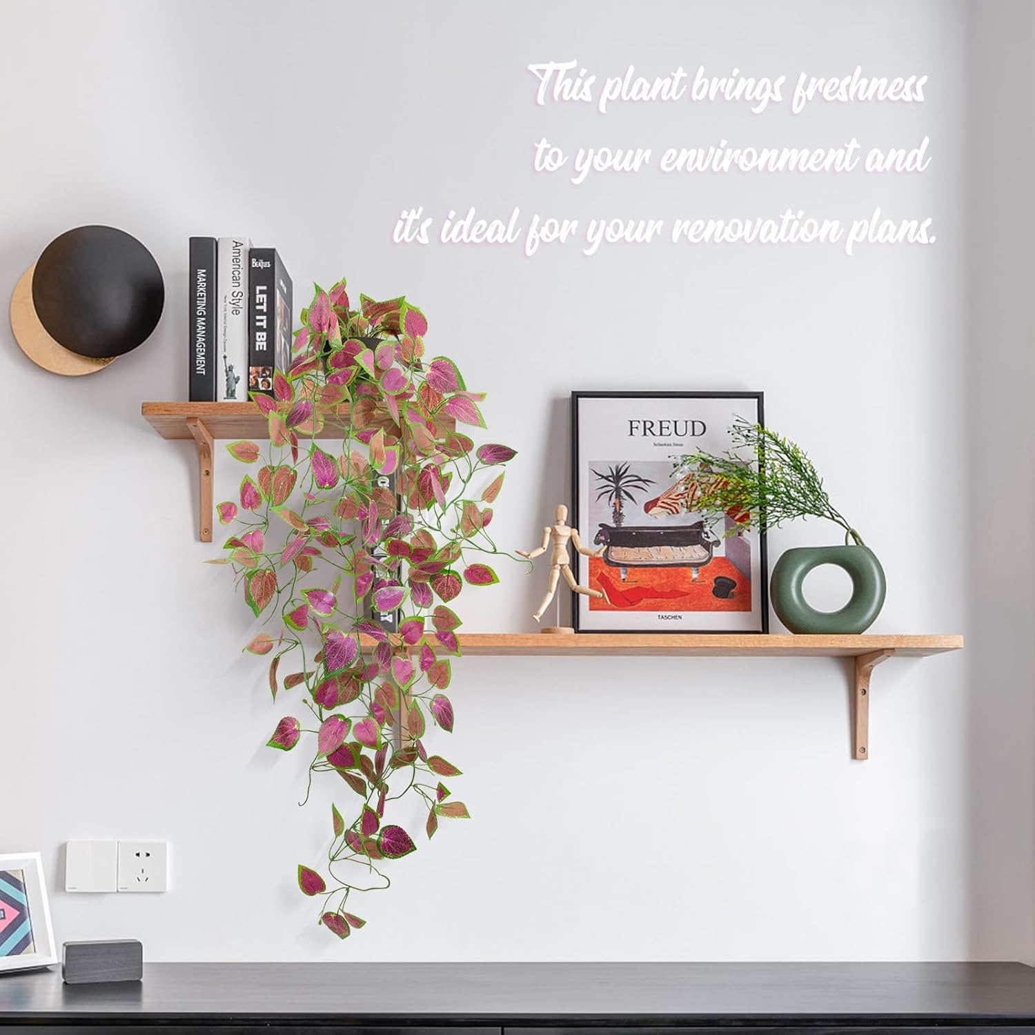 Alternative view of LOYWREE Artificial Purple Ivy Hanging Vine Plants - Small Potted Long Trailing Cascading Foliage, Gothic Home Decor for Indoor/Outdoor, Office, Garden & Shelf (Black Pot)