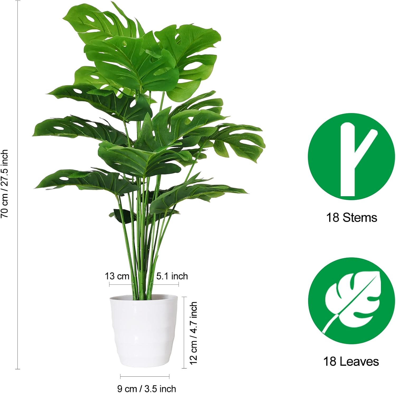 Alternative view of SAJANDAS Set of 2 Artificial Monstera Deliciosa Plants in Pots, Fake Tropical Palm Tree with Greenery Leaves Stems, 28 Inch Artificial Cheese Plant for Home Bathroom, Office, Windowsill Decor