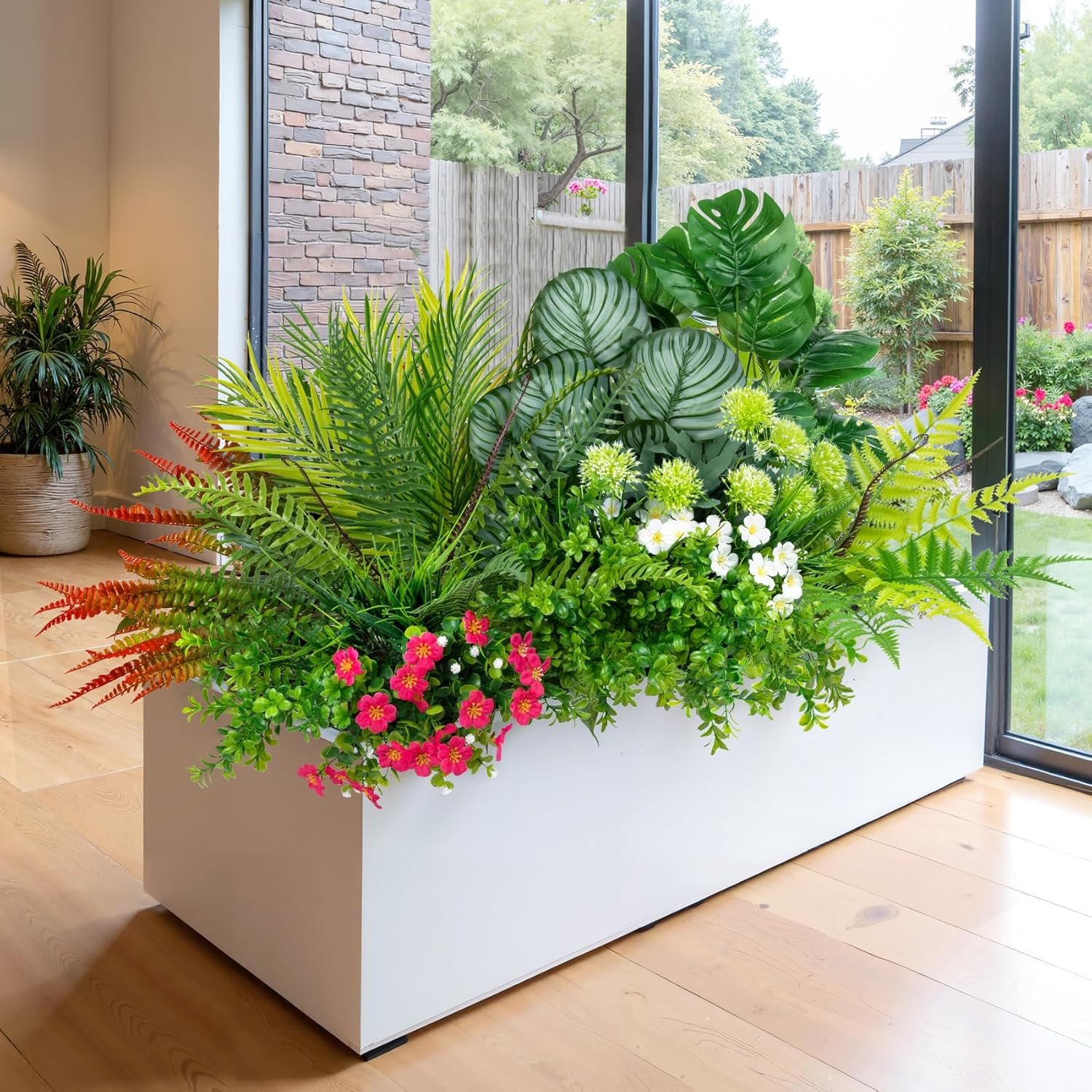 Besteek 20 Pcs Artificial Plants Outdoor Fake UV Resistant Artificial Flowers Greenery Stems Boston Fern Faux Shrubs Plastic Plants for Garden Porch Planter Window Box Home Decor