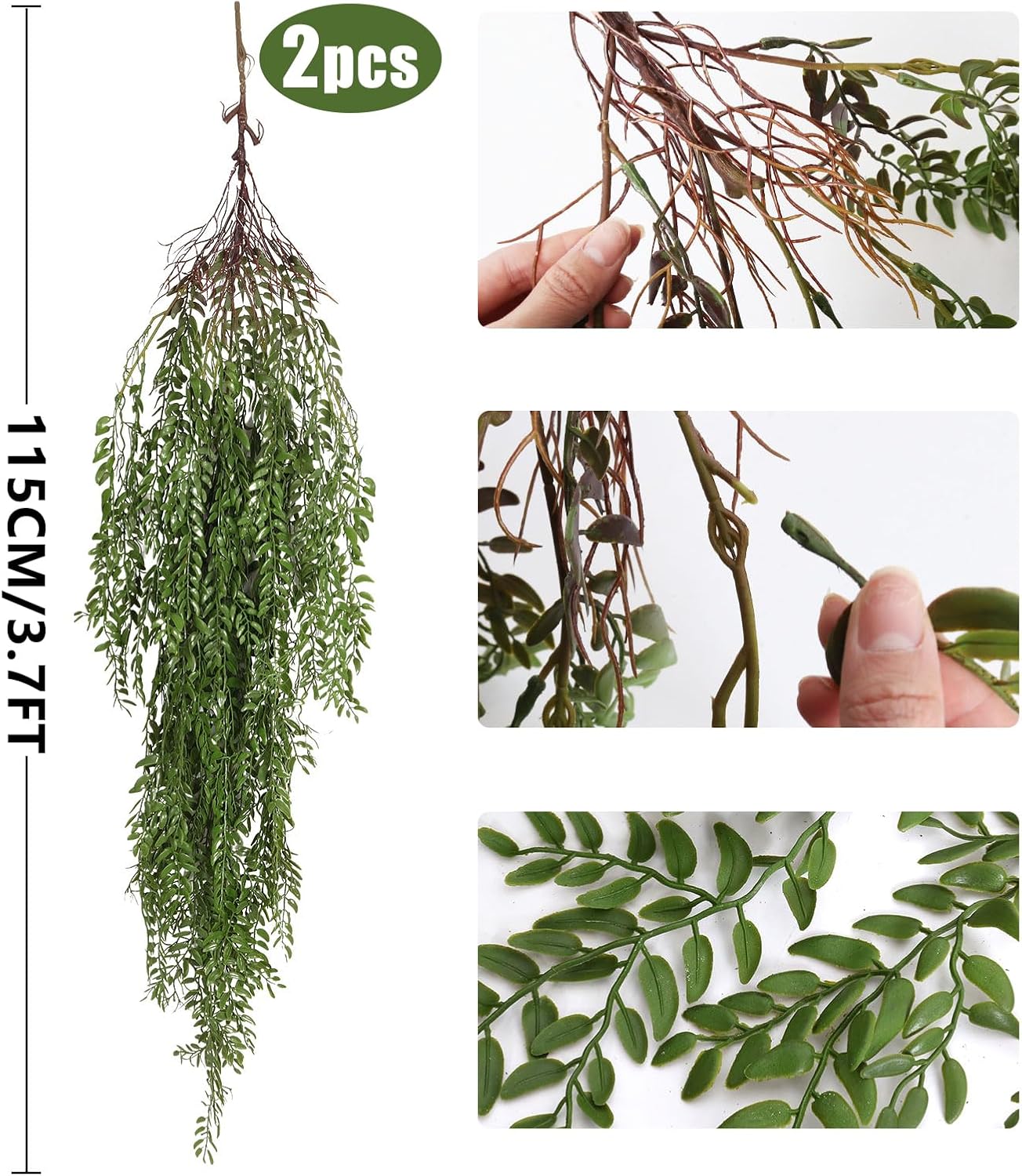 Alternative view of RECUTMS 2 Pcs Hanging Fake Plants Faux Ferns Ivy Willow Vine Leaves Wall Greenery Artificial Vine Plastic for Spring Home Garden Wedding Party Indoor Outdoor Valentine's Day Decorations(Green)