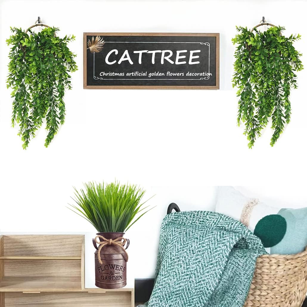 Artificial Hanging Vines, Faux Ivy Green Leaves Vine Plastic Chain Foliage Rattan Willow Plants Fake Greenery Leaf Garland UV Resistant for Indoor Outdoor Garden Door Wall Wedding Decoration 2 Pack