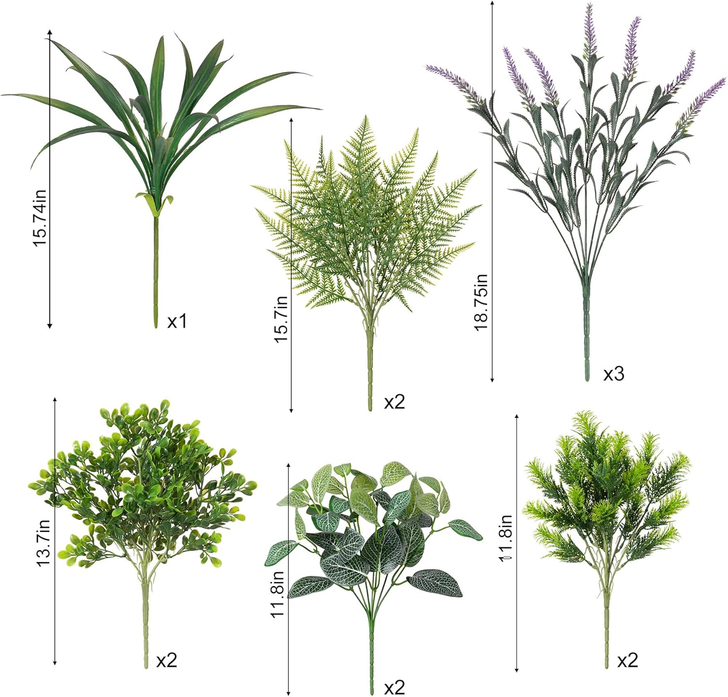 Hrobek Outdoor Faux Plants UV Resistant - 12 Bouquets Realistic Artificial Eucalyptus Fern Lavender Greenery for Patio Garden Front Porch Decor Weatherproof Fake Plants for Outside