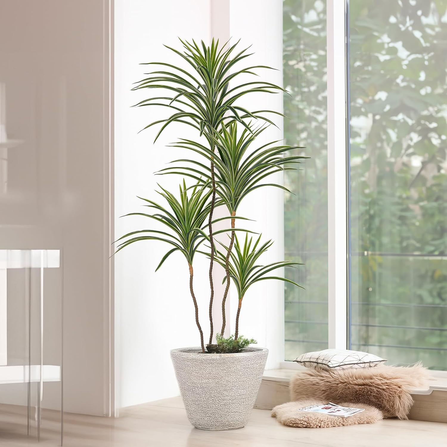 YEPDIN Artificial Dracaena Plants Indoor, 4 ft Faux Tropical Floor Plants Indoor, Tall Fake Yucca Silk Tree in Pot, Artificial Trees for Home Office Decor Indoor Outdoor Housewarming Gift