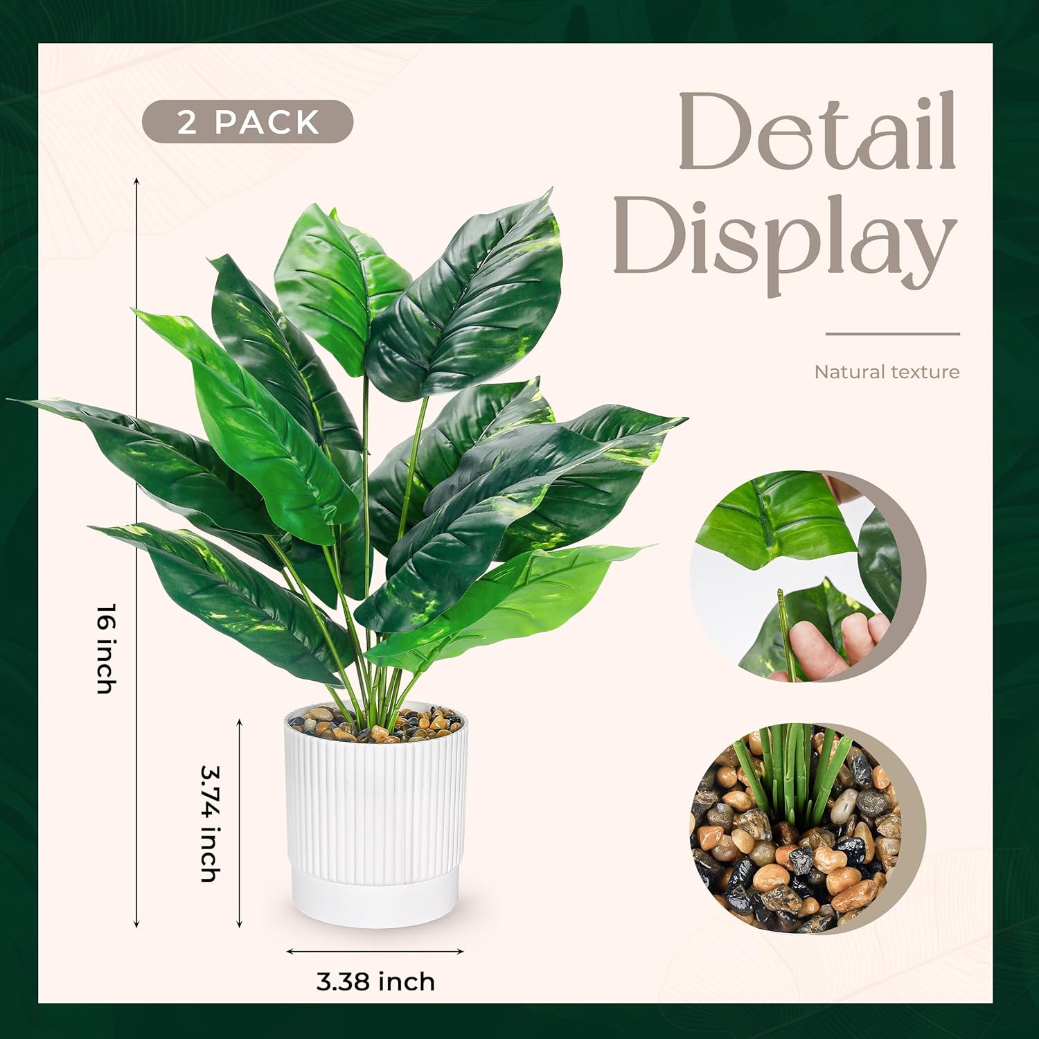 Alternative view of Der Rose 2 Pack 16u201C Fake Plants Artificial Tropical Plants Indoor in White Pot for Home Office Desk Accessories Bathroom Sage Green Decor