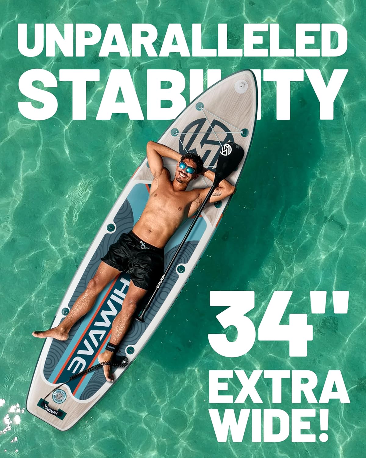 Alternative view of Hiwave Inflatable Paddle Board 11 '* 34 "* 6" Extra Wide Sup Board, 420lb Capacity Paddle Board for Adults, Suitable for Sea and Lakes, 2+1Family Board
