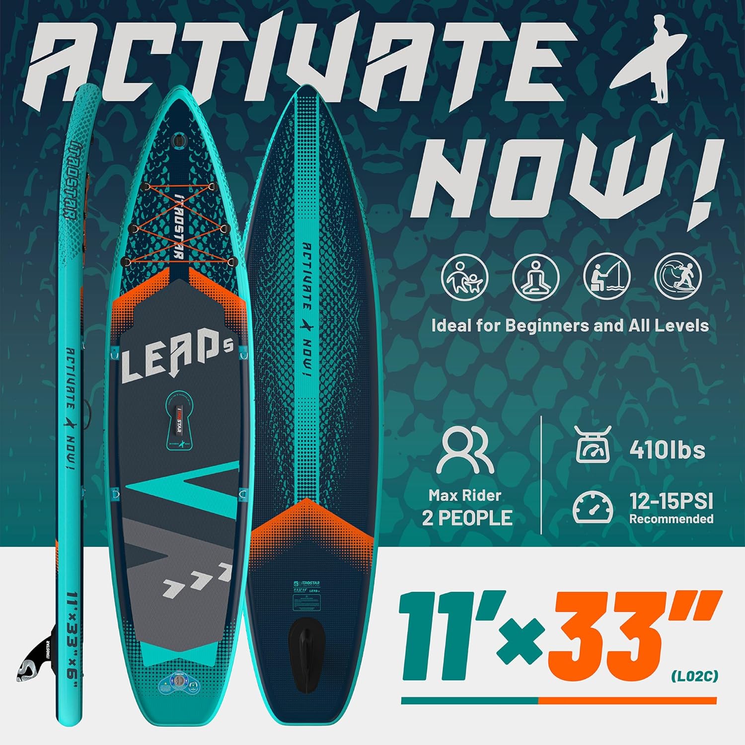iTAOSTAR Lead 12'×35"/11'×33" Inflatable Stand Up Paddle Board - Premium SUP Board Kit with 5 Fins - Ultra Stable Wide Paddleboard for Adults & Youth - All Skill Levels - for Lakes, Oceans & Fishing