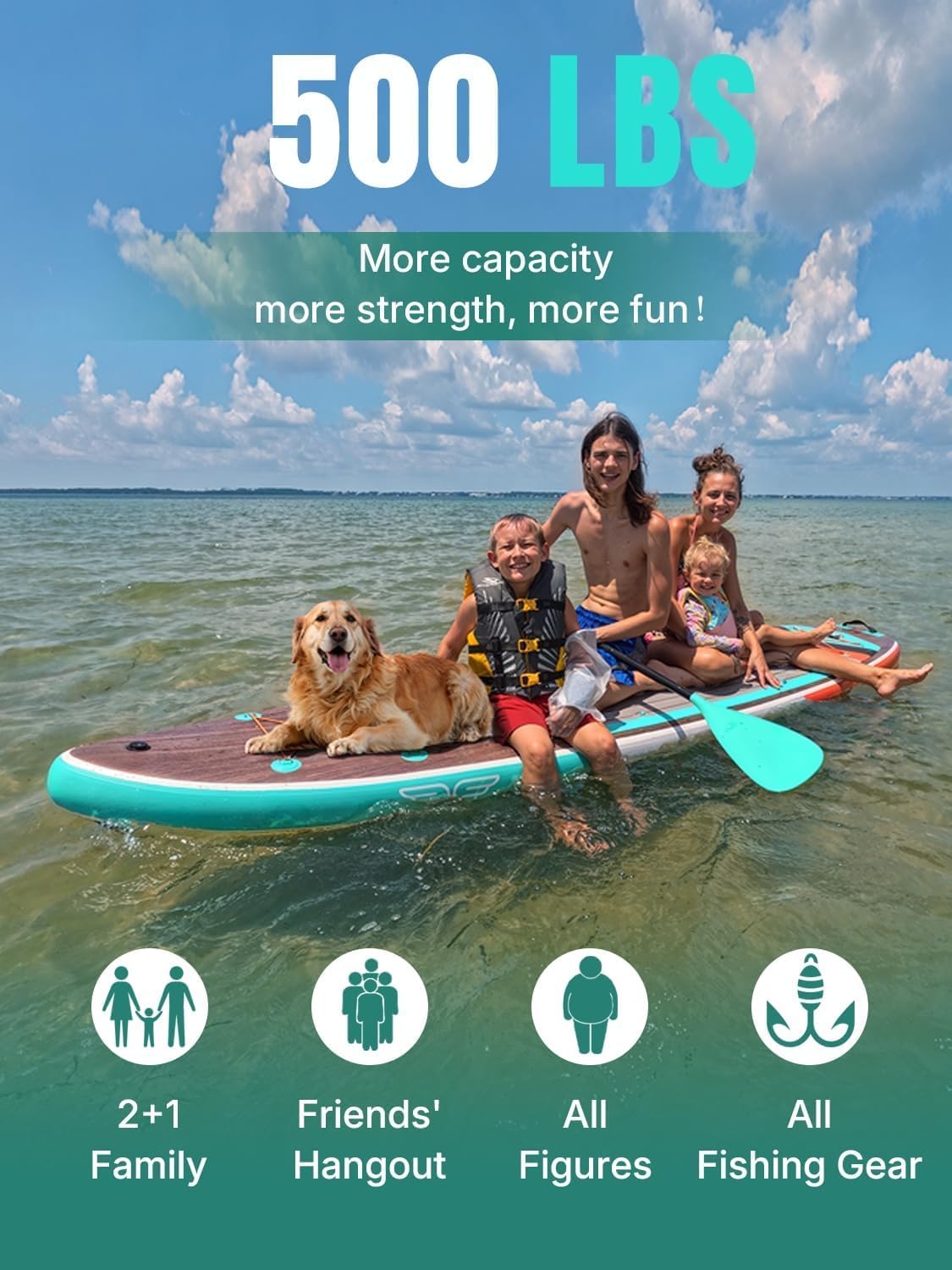 Niphean (Extra Large) Inflatable Paddle Board, SUP for 2+1 People/Family 500lbs Capacity Stand Up Paddle Board with SUP Accessories, StabilTrac Fin Non-Slip Paddleboard for Adults(Beginner Friendly)