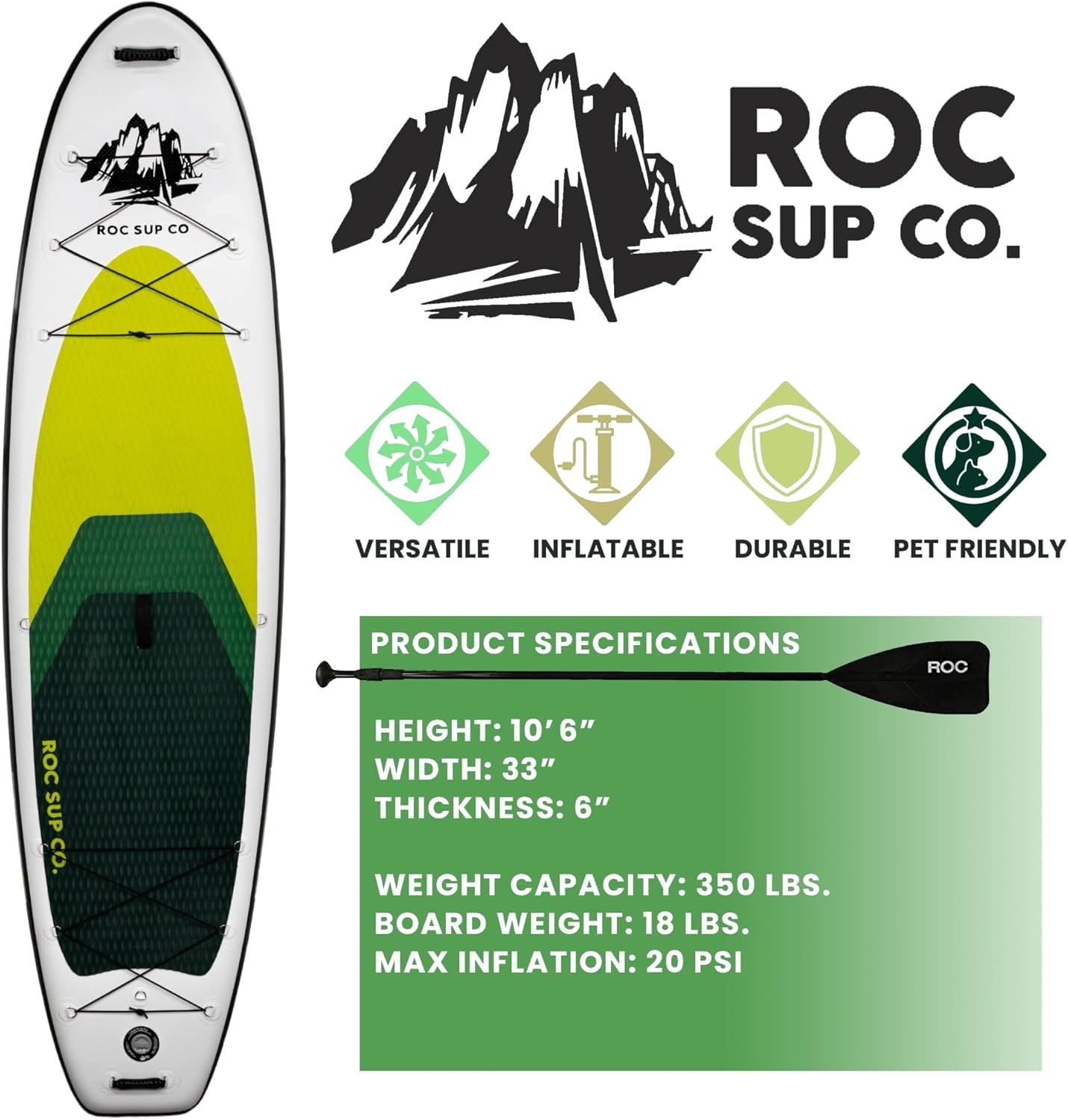 Alternative view of Roc Inflatable Stand Up Paddle Board 10' 6" with Premium SUP Paddle Board Accessories, Wide Stable Design, Non-Slip Comfort Deck for Youth & Adults