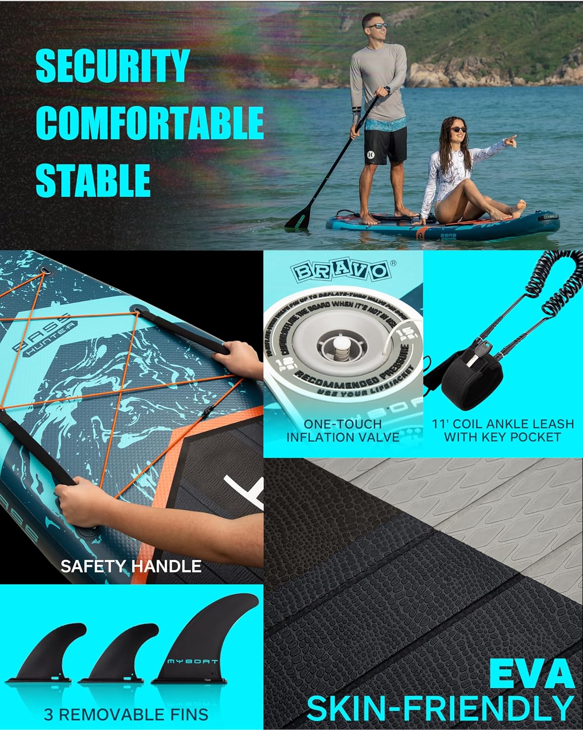 Alternative view of MYBOAT 11'6"×34"×6" Extra Wide Inflatable Paddle Board, Stand Up Paddle Board for Fishing, Sup Board with 3 Removable Fins, Dual Bungees, Camera Mount, Hand Pump, Strong Paddle, 5L Dry Bag, Leash