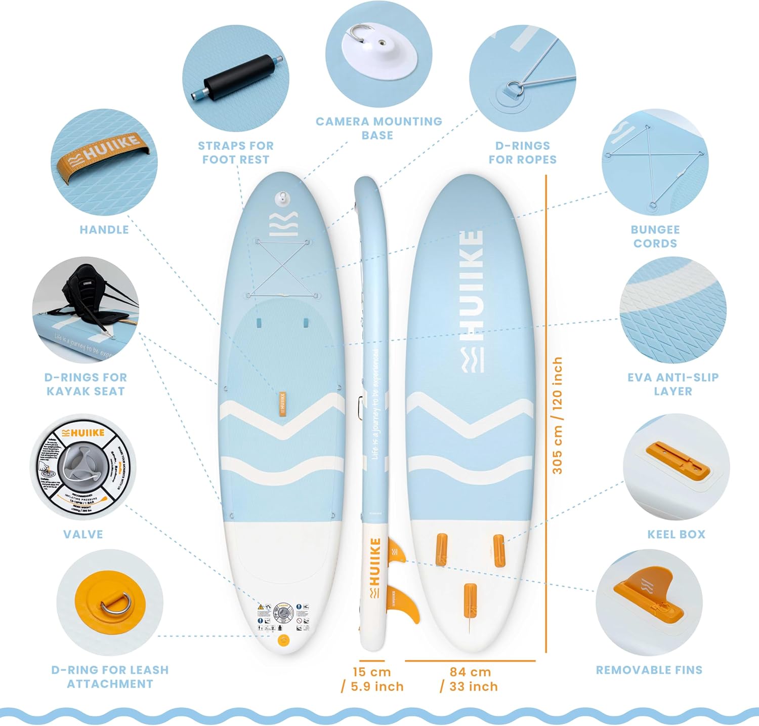 HUIIKE Inflatable Paddle Board for Adults with Accessories Included, Oar, Fins, Pump. Stand Up Paddleboard Great Stability and Resistance. 10u2019 x 33" x 5.9", Maximum Load 286 lb