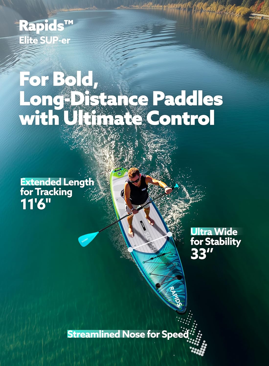 SLOOSH Inflatable Stand Up Paddle Board, 11'6" Inflatable Paddle Boards with Premium Accessories, Non-Slip EVA Deck, Ultra-Light Carry Bag Pump, Rapids SUP for Youth & Adults