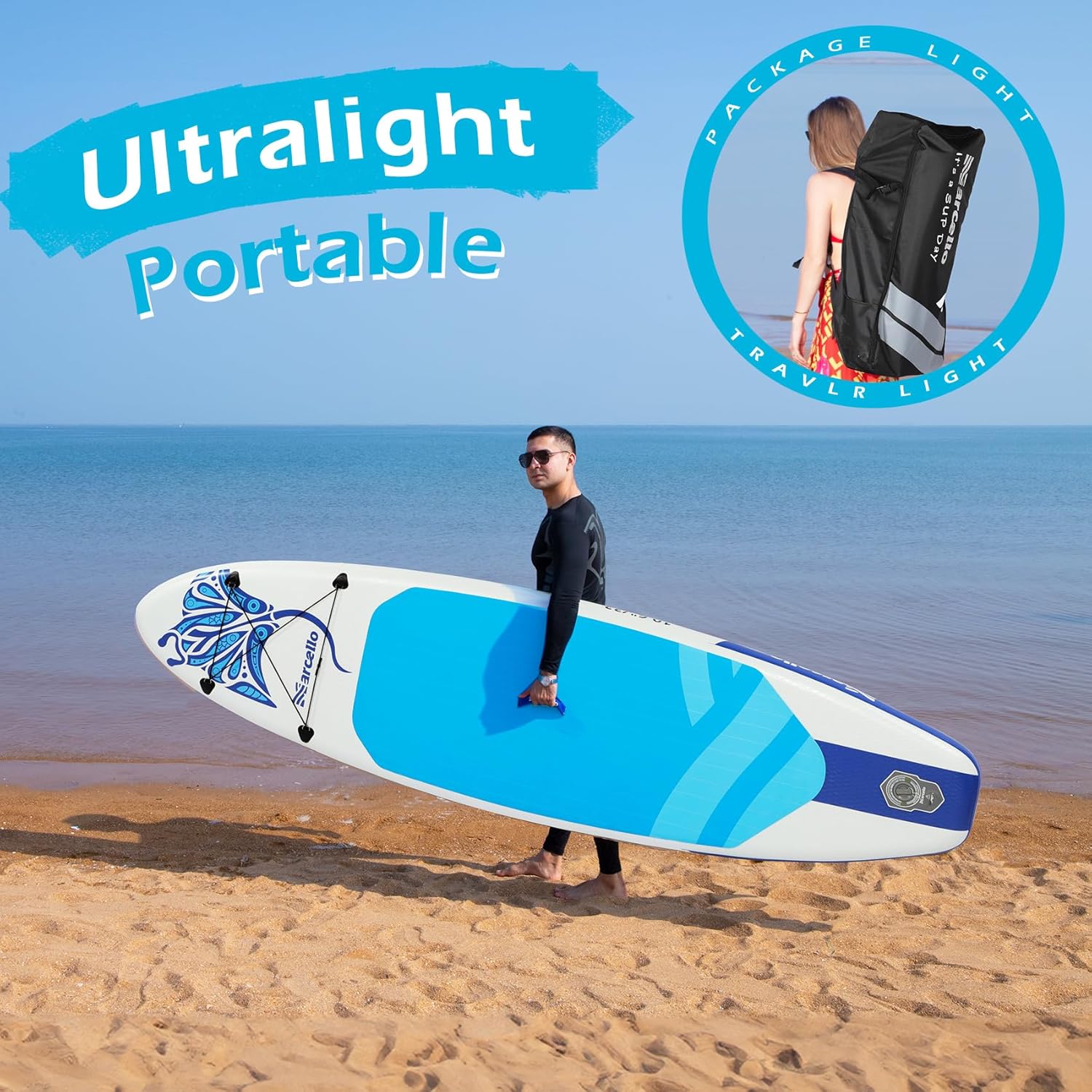 Alternative view of Marcello Paddle Board, Ultra-Light 10u20196 x 33u201D x 6u201D Inflatable Stand Up Paddle Board with Backpack, Pump, Non Slip Mat, Phone Case and Repair Kit for Youth Adults