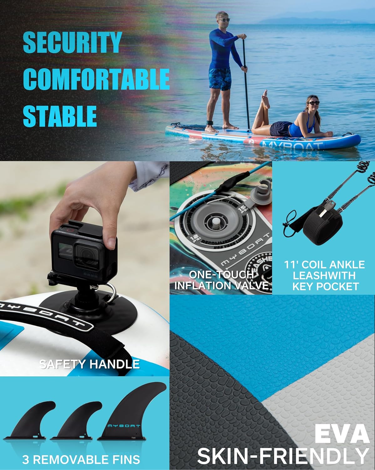 Alternative view of Myboat 11'6"x35" Inflatable Stand Up Paddle Board,450lb Capacity, Premium Stable for 2 Person,Beginners,Family,with SUP Accessories,Dual Pump, 3 Removal Fin,Portable Bag,Dry Bag,Safety Leash