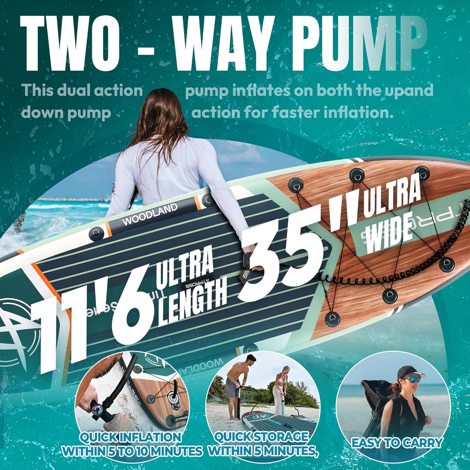 Alternative view of 11'6"x35" Inflatable Stand Up Paddle Board 450LBS Weight Capacity Extra Wide Non-Slip Stable Deck Adult SUP,Premium Accessories Kit & Backpackfor Yoga, Fishing, Surf