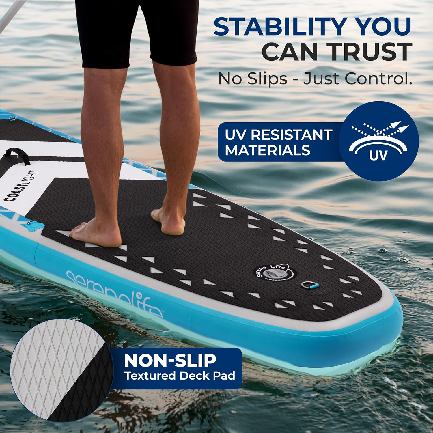 Alternative view of SereneLife Inflatable Stand Up Paddle Board, Wide Stable Design with Non-Slip EVA Deck Pad, Includes Premium SUP Accessories, for Youth and Adults
