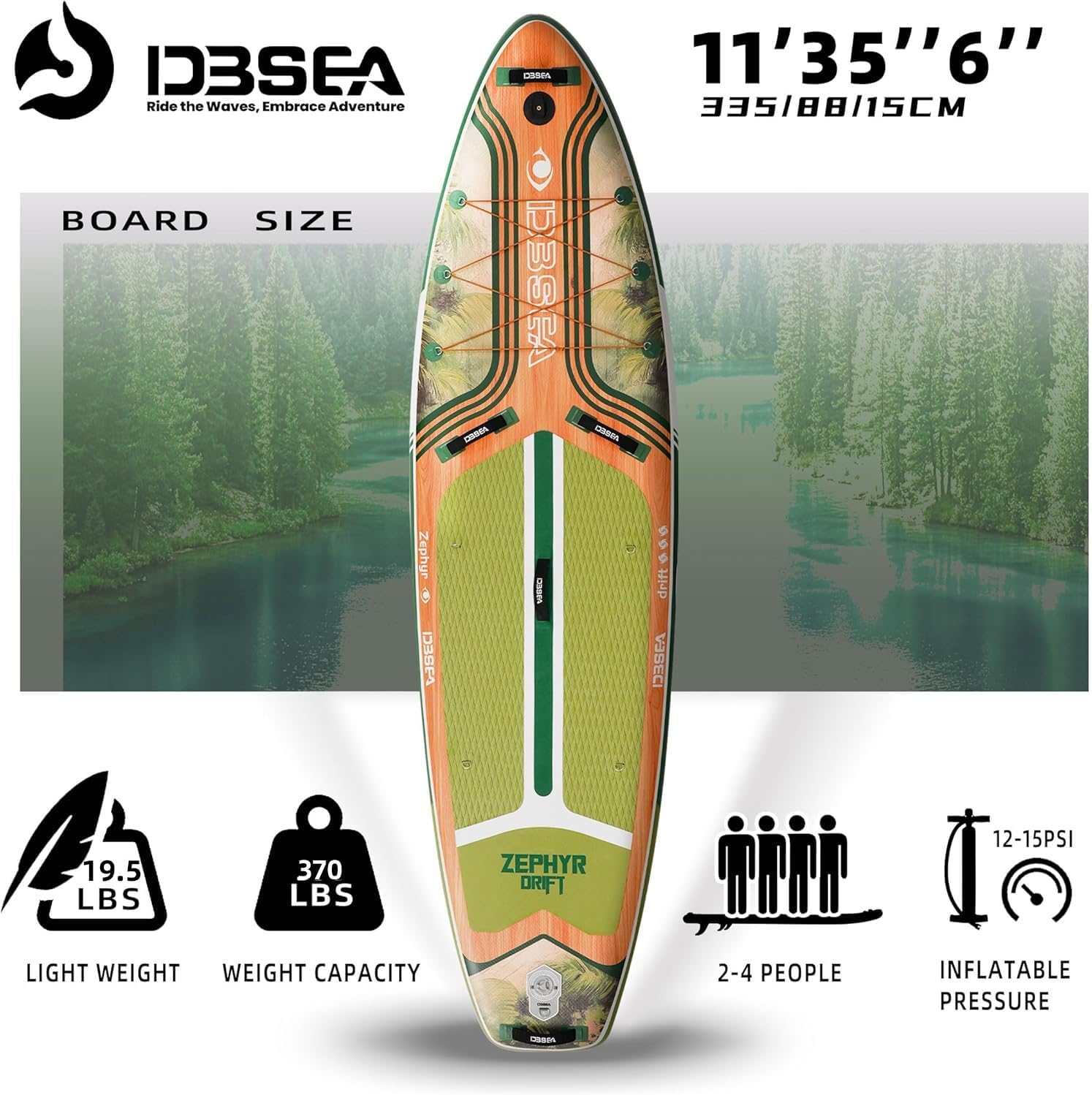 D3SEA 11 ft Inflatable Paddle Board with SUP Accessories, Non Slip EVA Deck, Extra Long Extra Wide iSUP, All Around Stand Up Paddle Board for Adults & Youth
